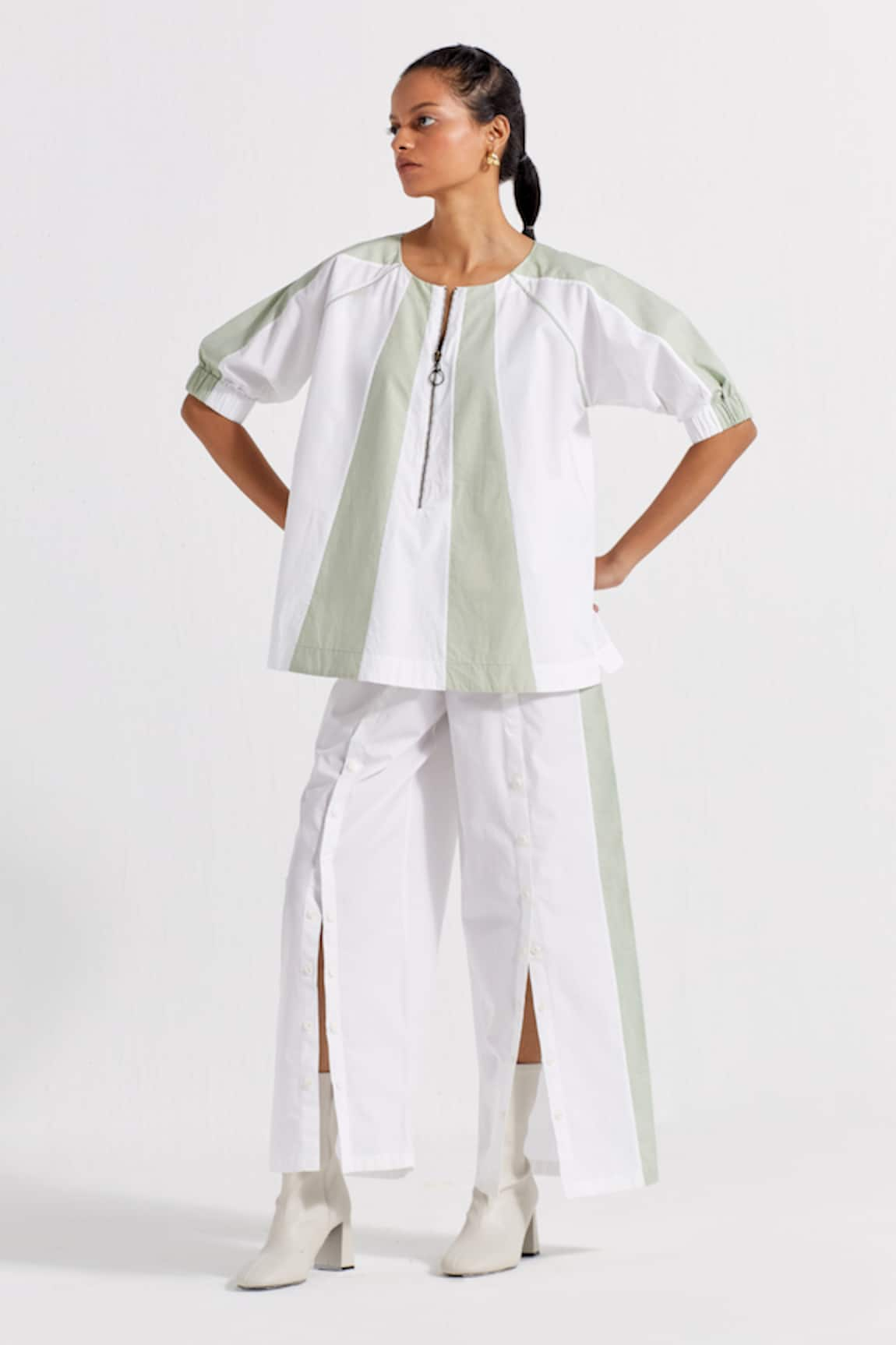 THREE Color Block Panelled Top & Pant Set