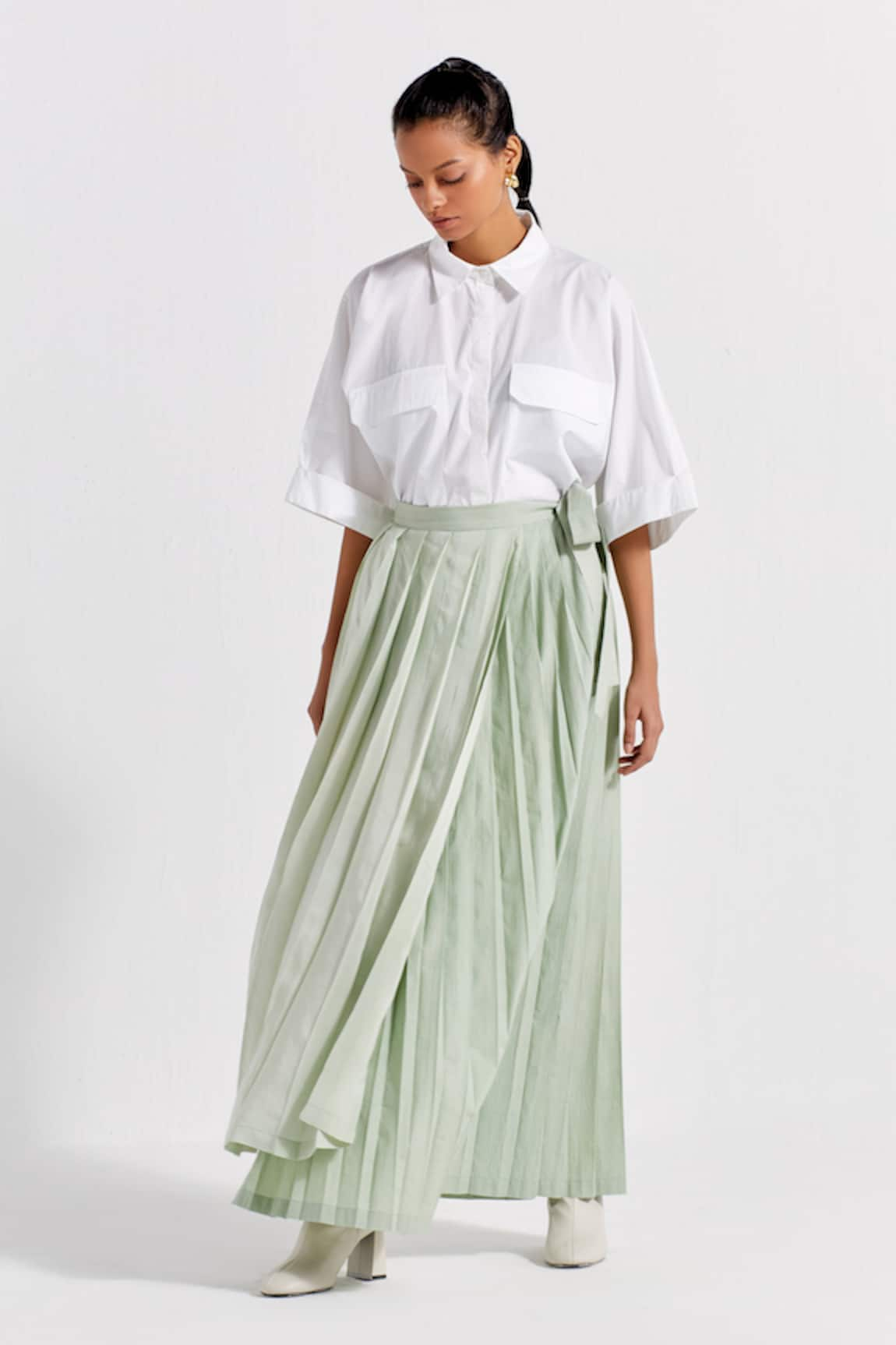 THREE Shirt With Asymmetric Pleated Skirt