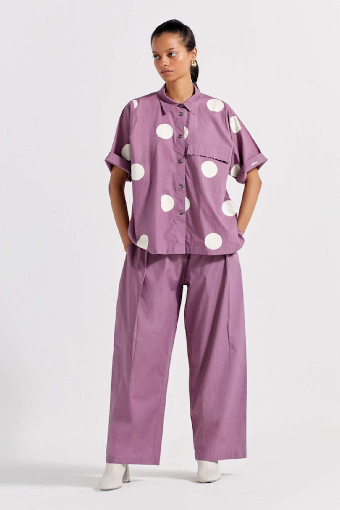 THREE Polka Pattern Shirt & Pant Set