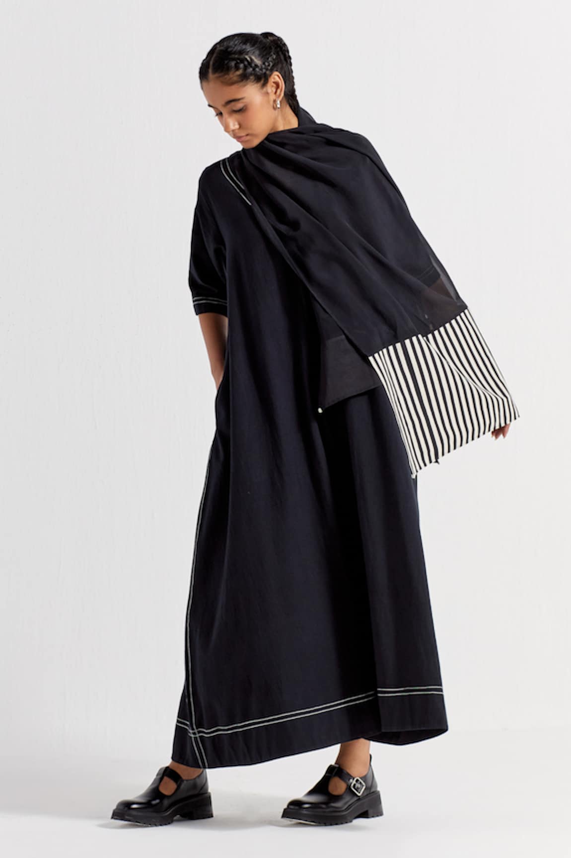 THREE Stripe Pattern Panelled Scarf