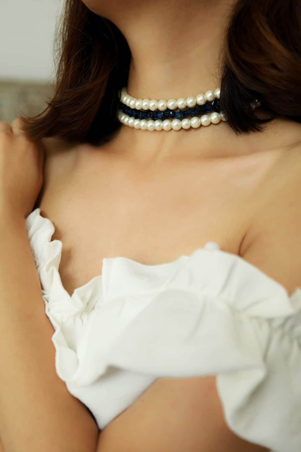 Do Taara Azure Twirl Natural Stone & Pearl Embellished Choker