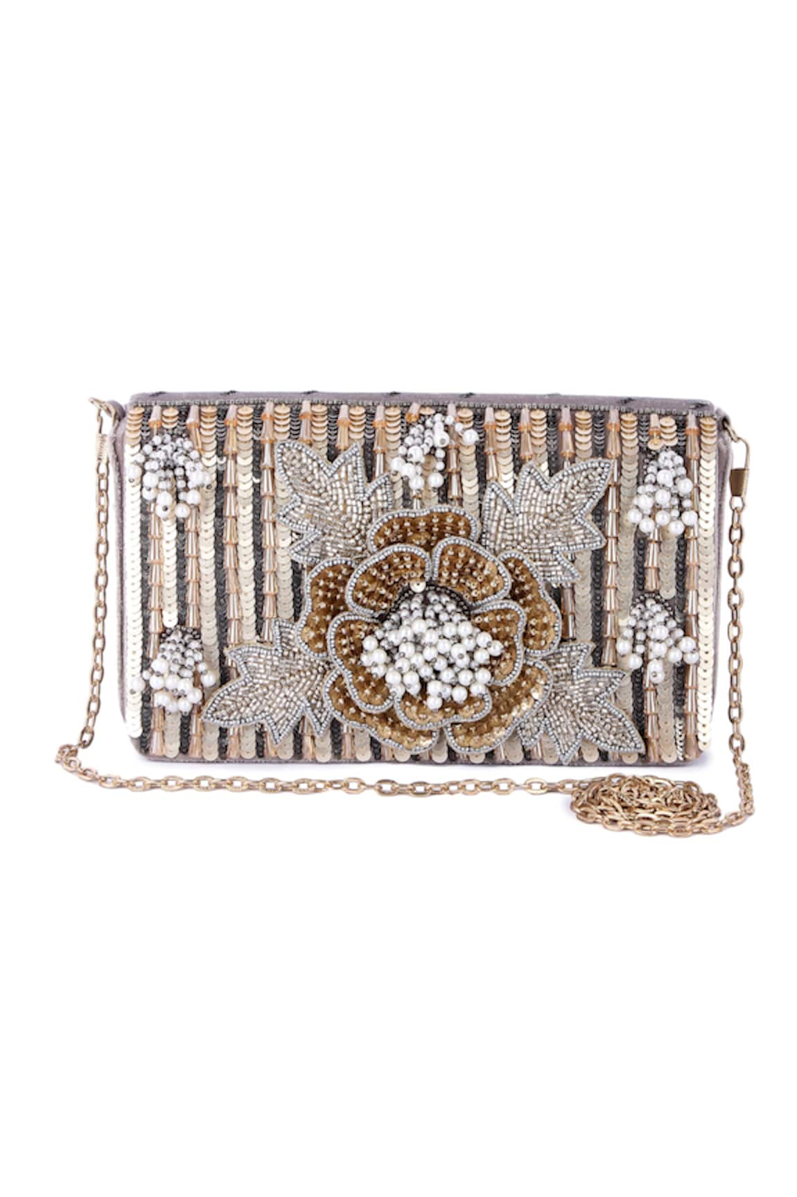 The Purple Sack Floral Embroidered Clutch