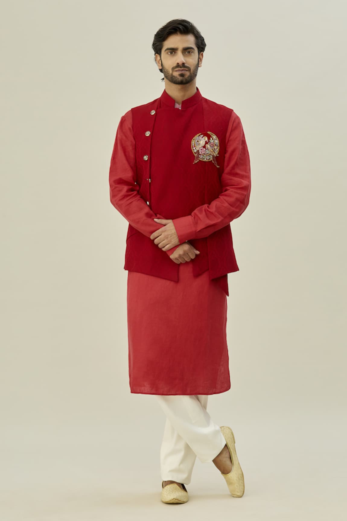 Aryavir Malhotra Floral Woven Bundi & Kurta Set