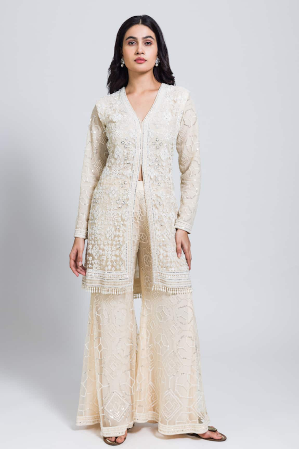 NIMA FASHIONS Hand Embroidered Jacket & Bell Bottom Set