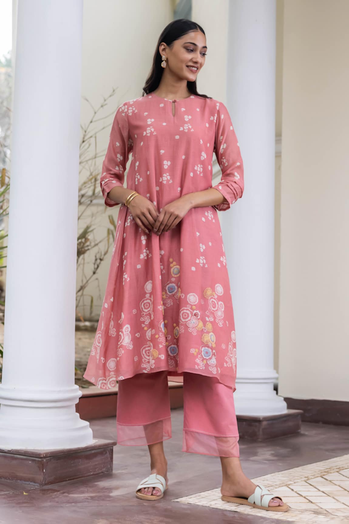 Vaayu Coral Floral Pattern Kurta & Pant Co-ord Set