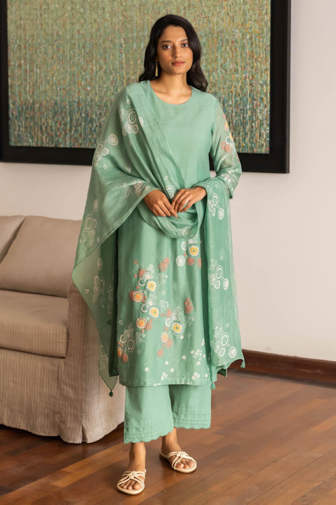 Vaayu Mint Floral Print Kurta Set