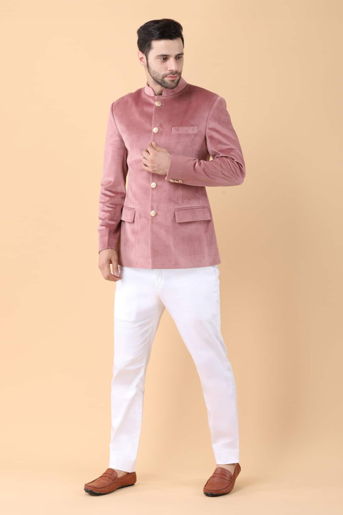 Aryavir Malhotra - Pink Suede Full Sleeve Solid Blazer For Men