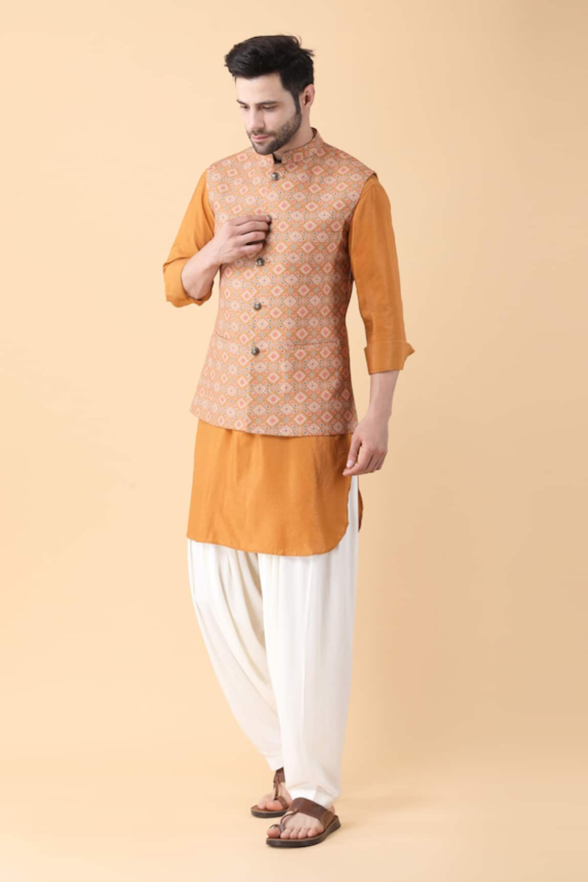 Manish Nagdeo Digital Mandala Print Bundi Kurta Set