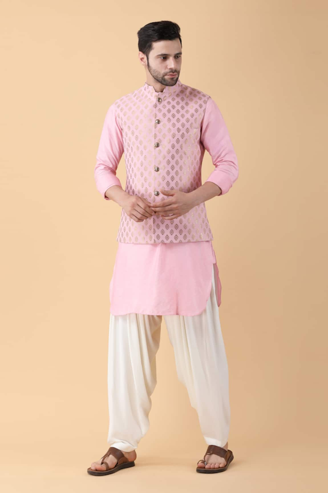 Manish Nagdeo Damask Banarasi Jacquard Bundi Kurta Set