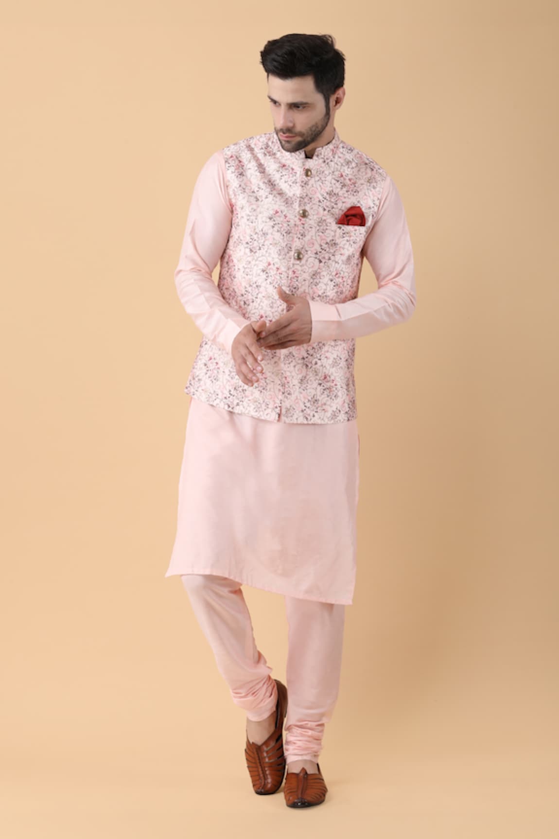 Manish Nagdeo Blossom Print Bundi Kurta Set