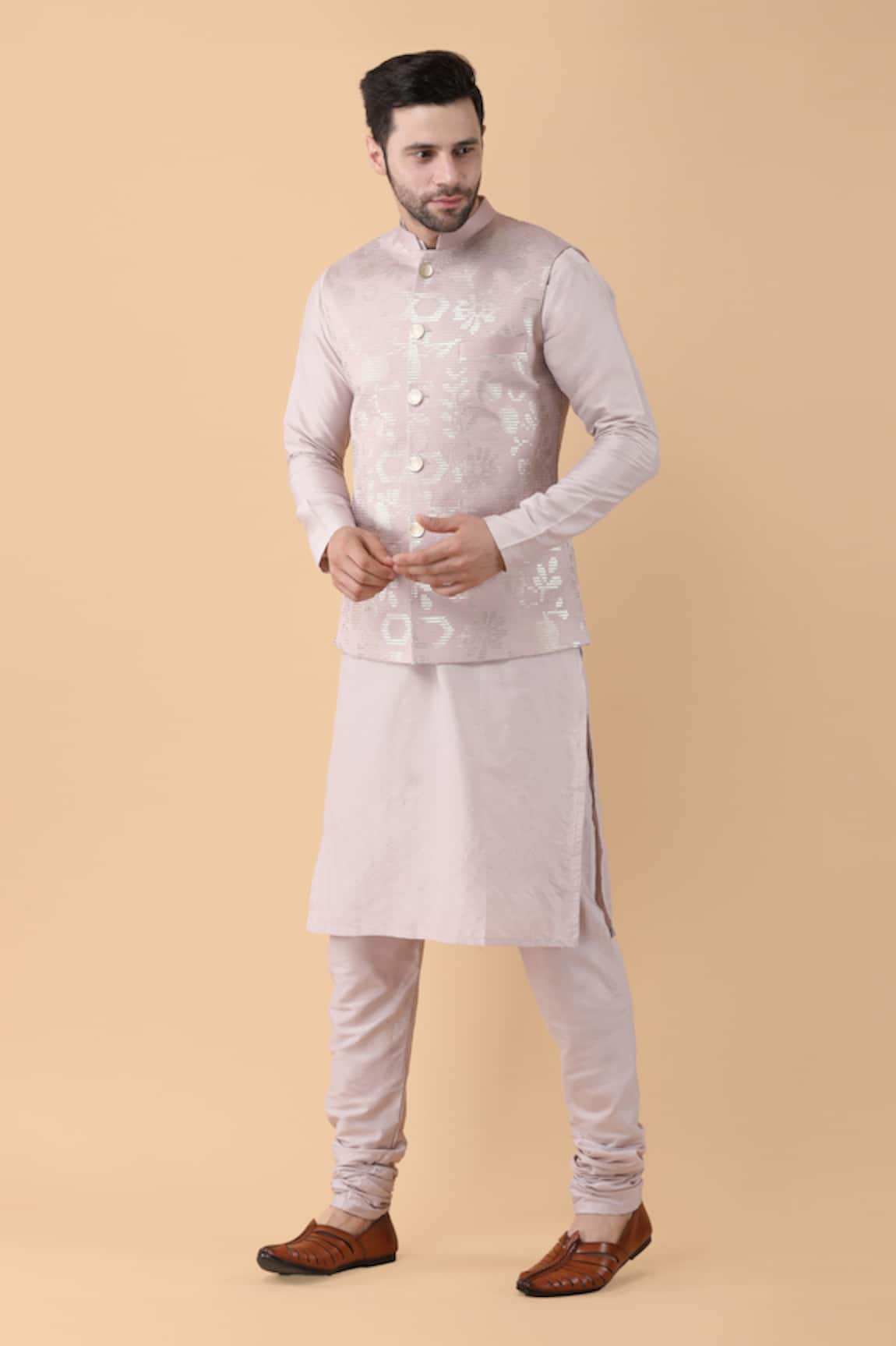 Manish Nagdeo Sequin Bloom Embroidered Bundi Kurta Set