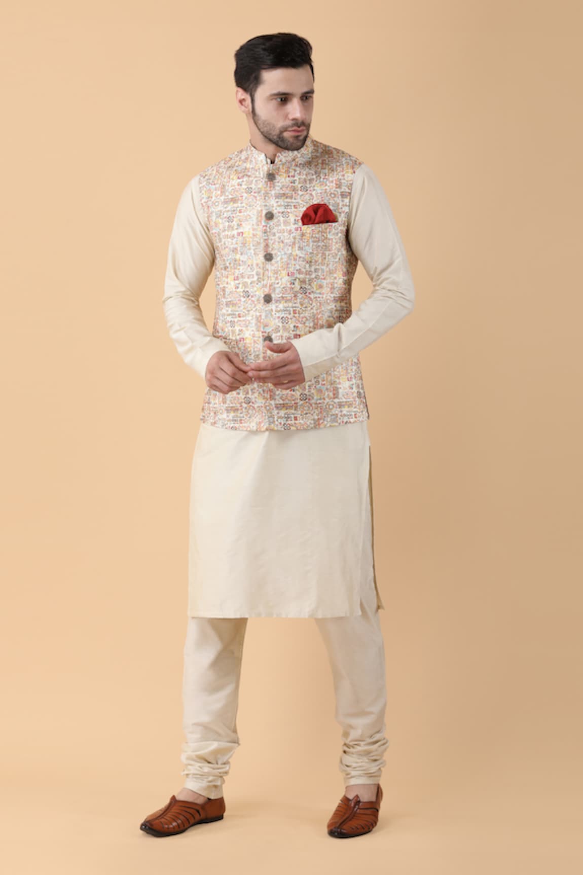 Manish Nagdeo Quirky Design Print Bundi Kurta Set