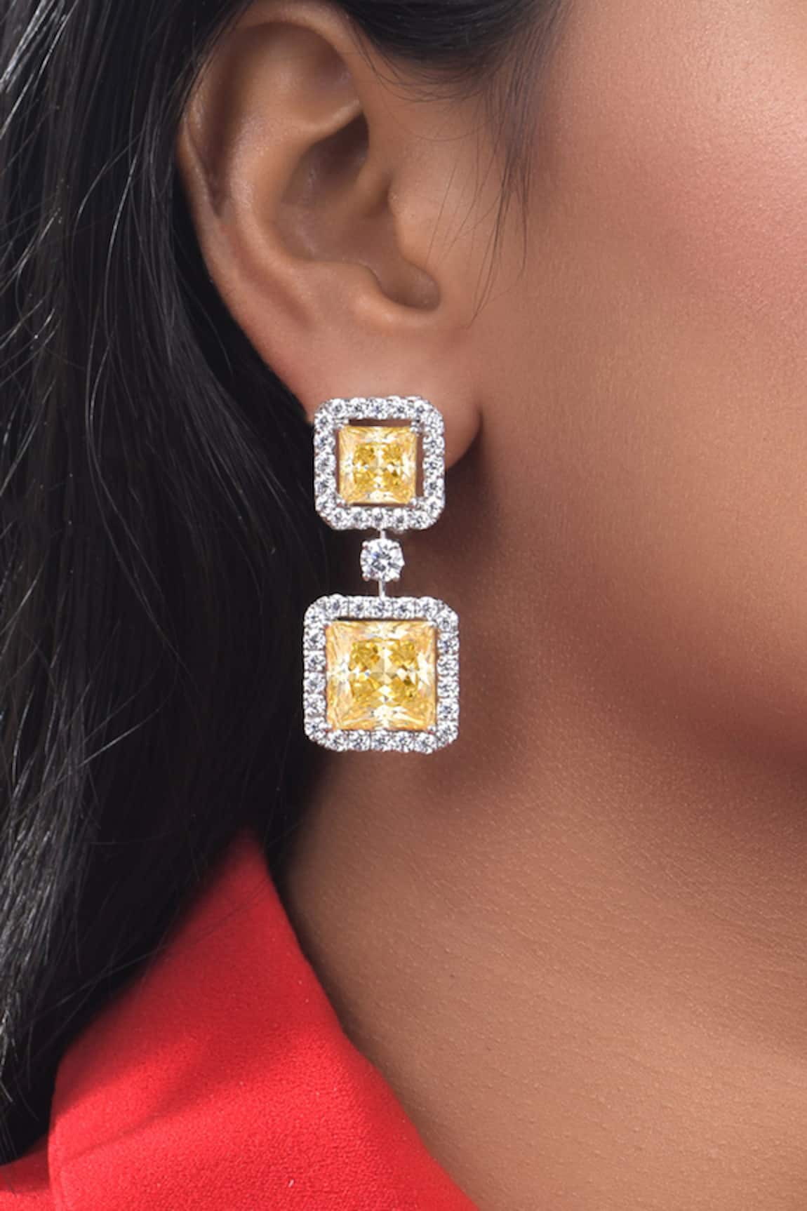 DIOSA PARIS JEWELLERY Square Swarovski Zirconia Earrings 