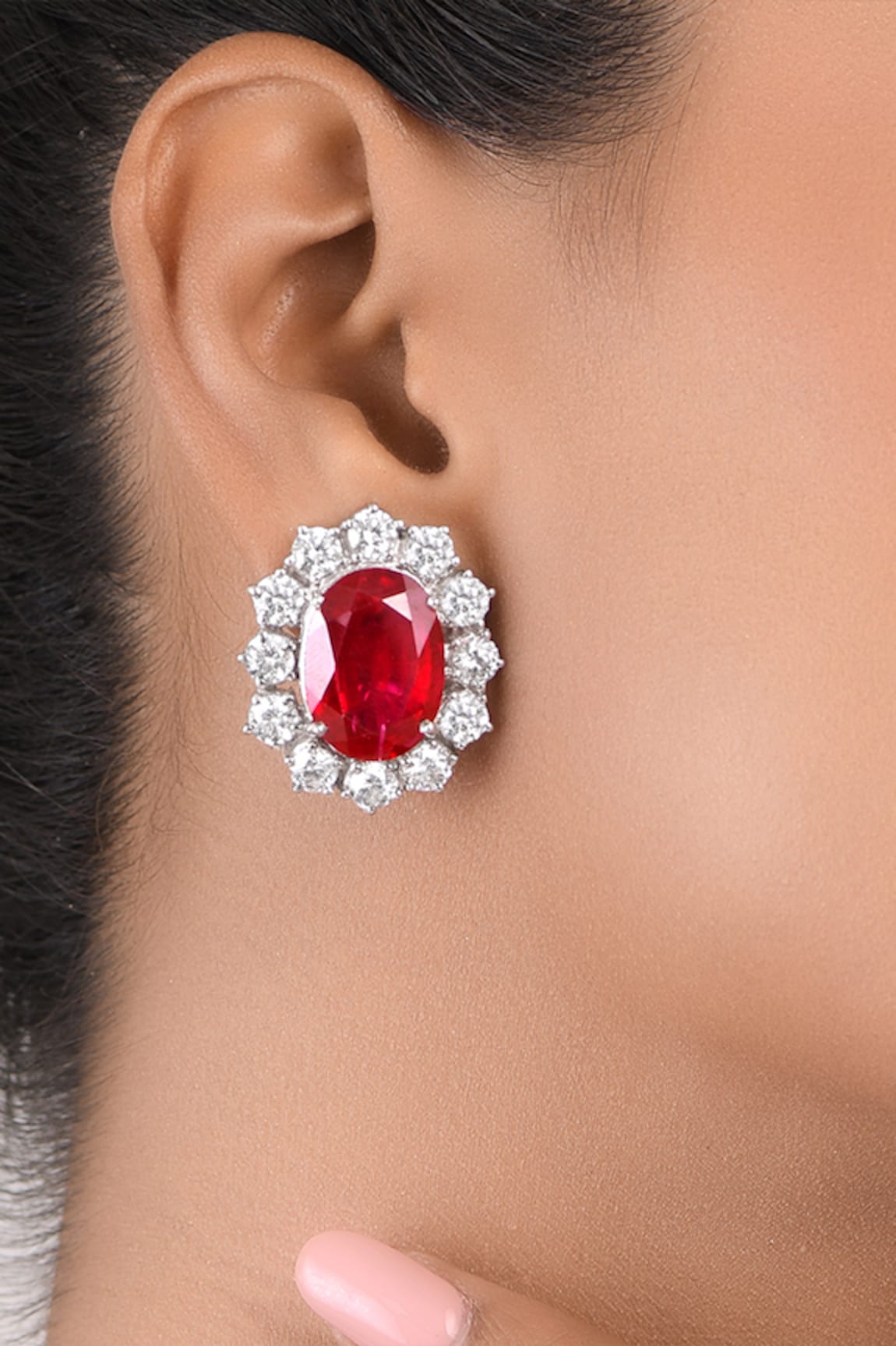 DIOSA PARIS JEWELLERY Ruby & Swarovski Zirconia Studs