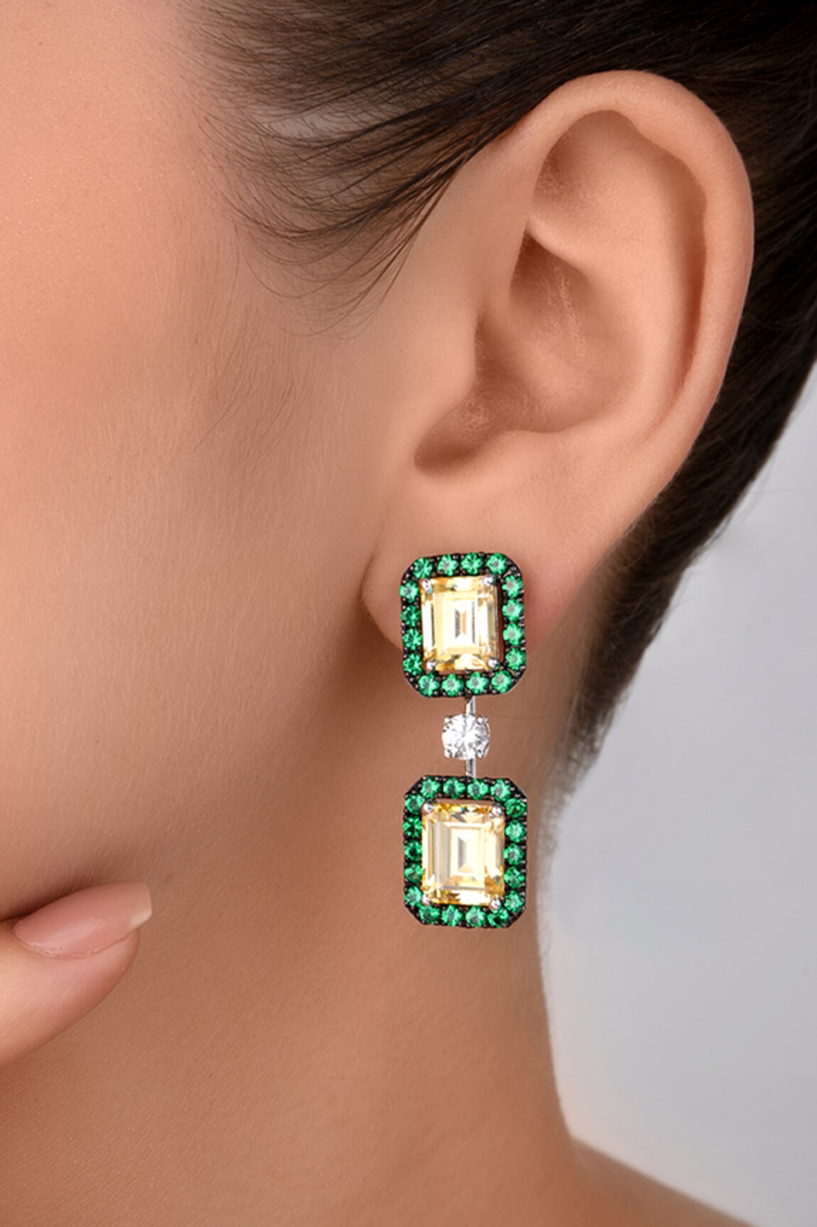 DIOSA PARIS JEWELLERY Swarovski & Emerald Embellished Earrings