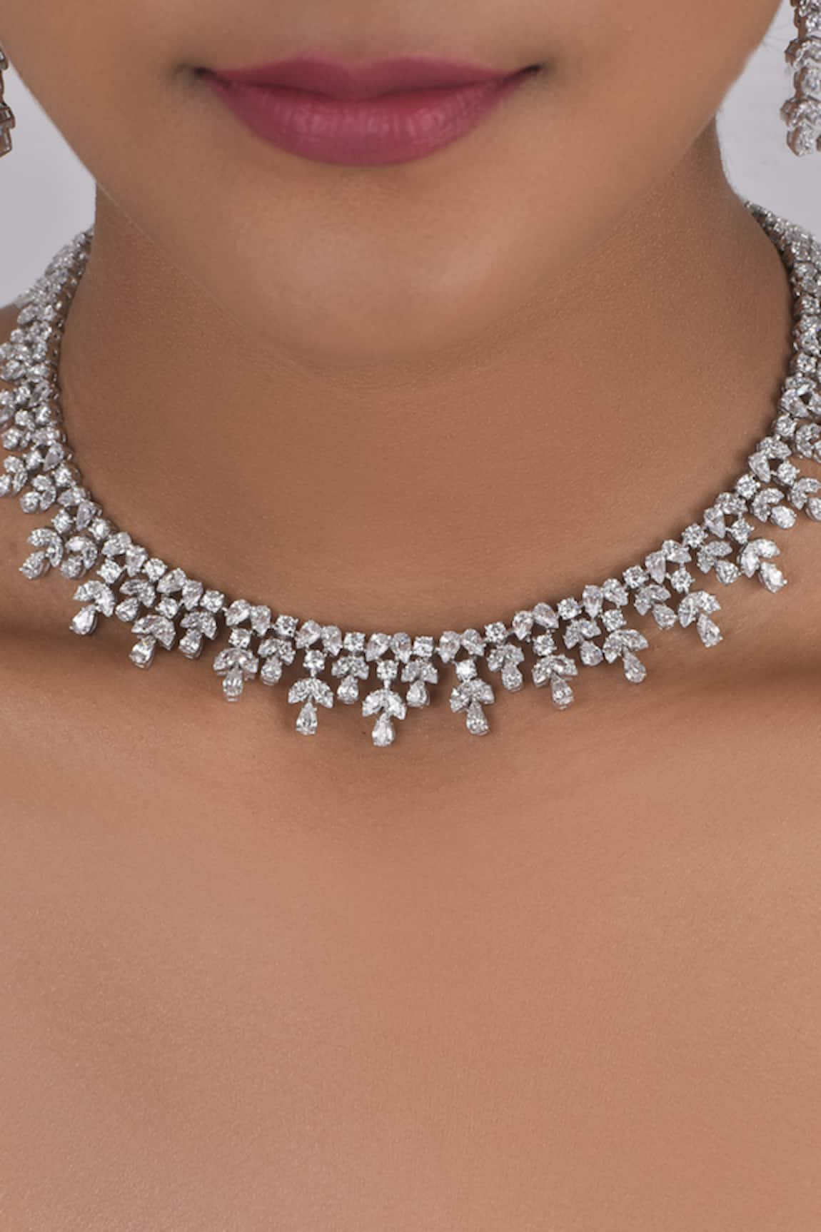 DIOSA PARIS JEWELLERY Swarovski Zirconia Floret Embellished Necklace