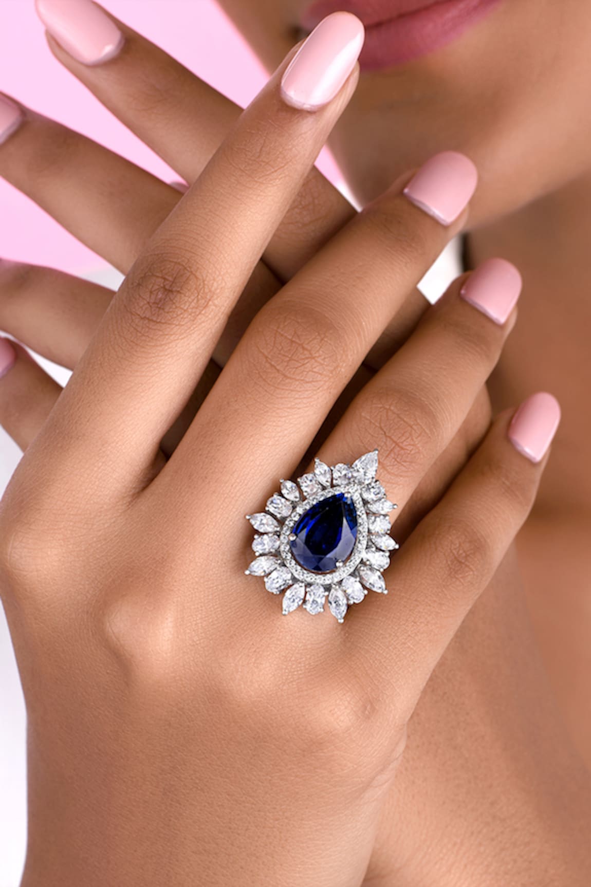 DIOSA PARIS JEWELLERY Sapphire Embellished Cocktail Ring