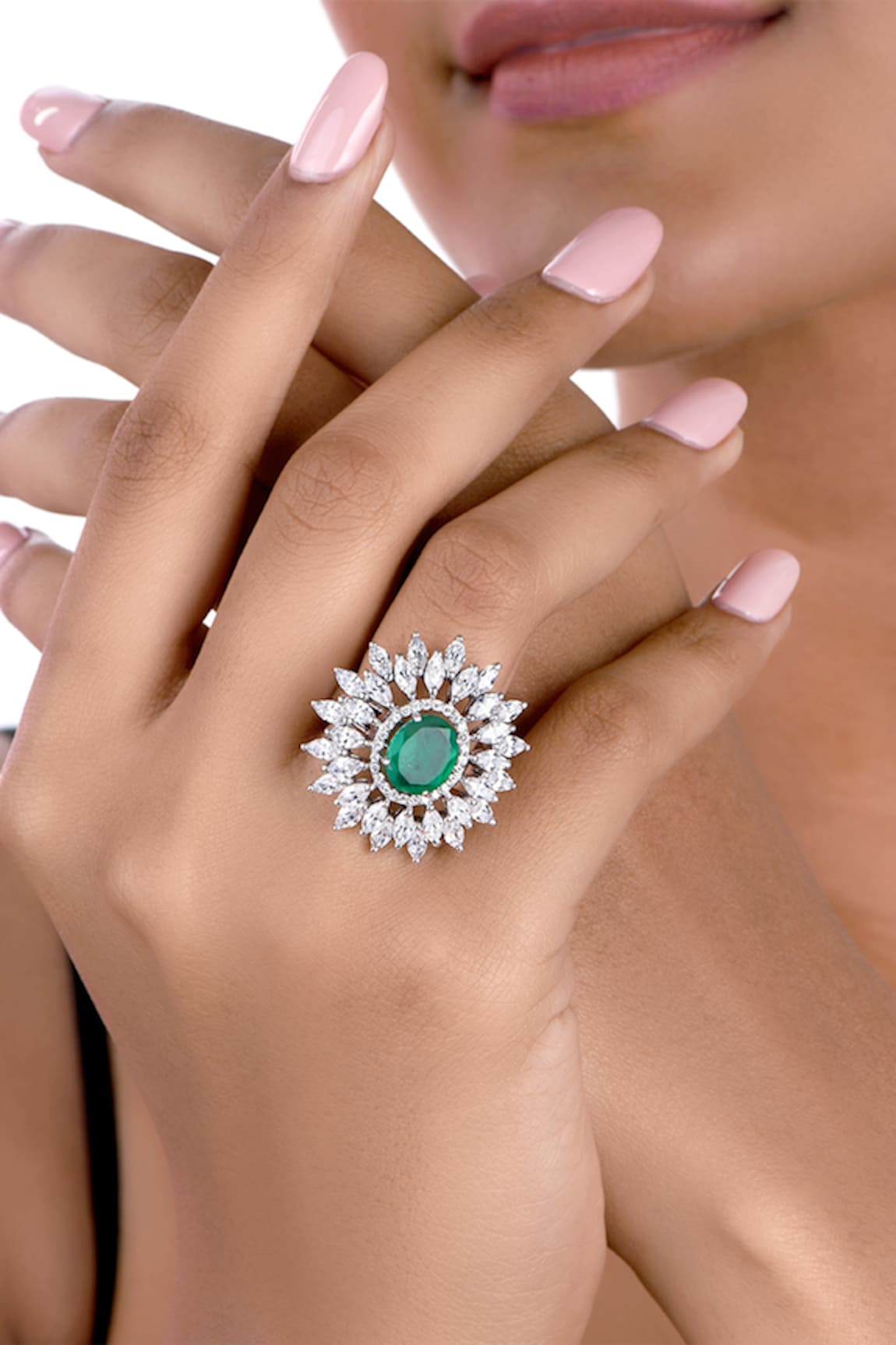 DIOSA PARIS JEWELLERY Emerald Stone Embellished Bridal Ring