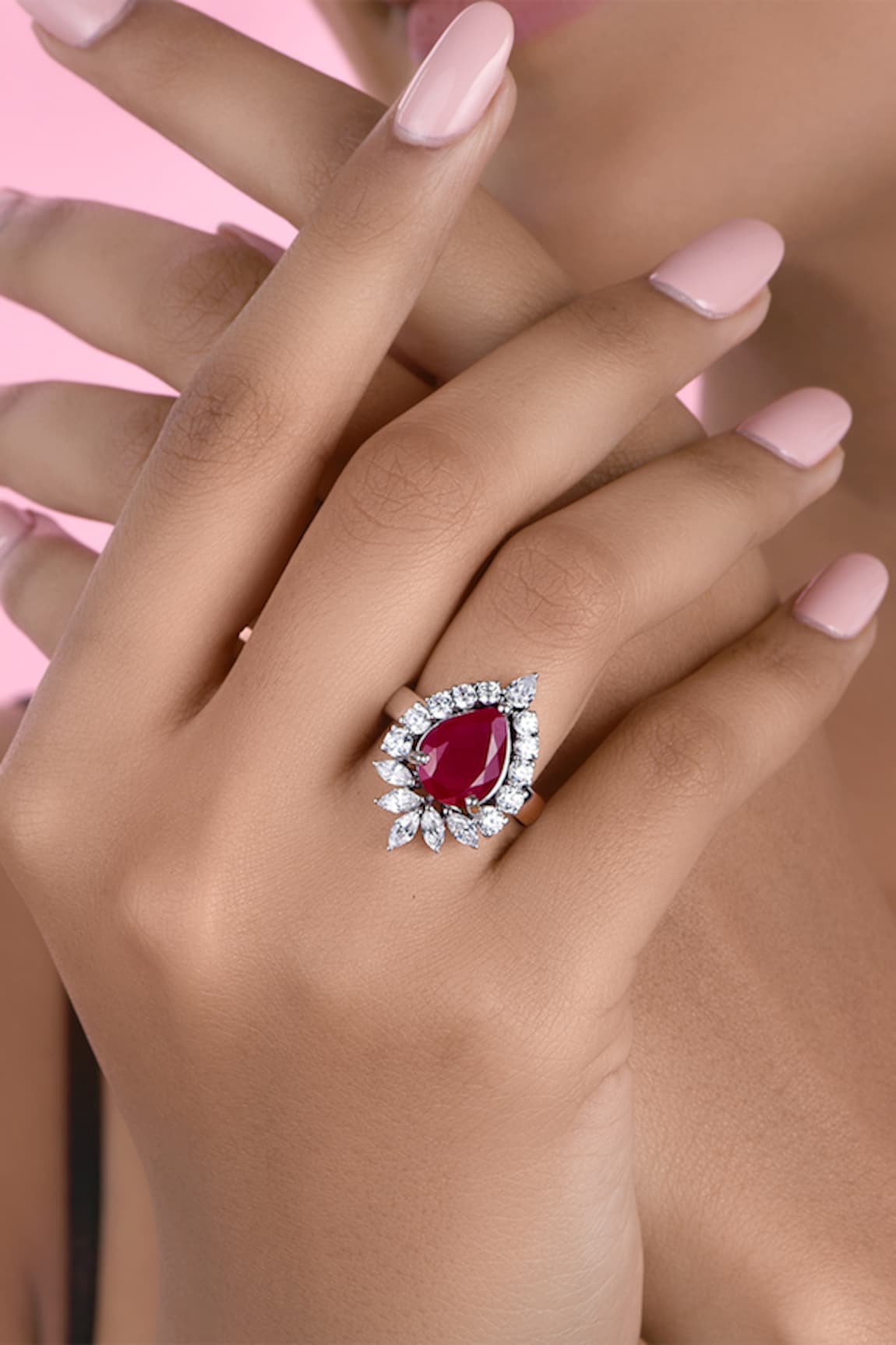 DIOSA PARIS JEWELLERY Ruby Embellished Cocktail Ring