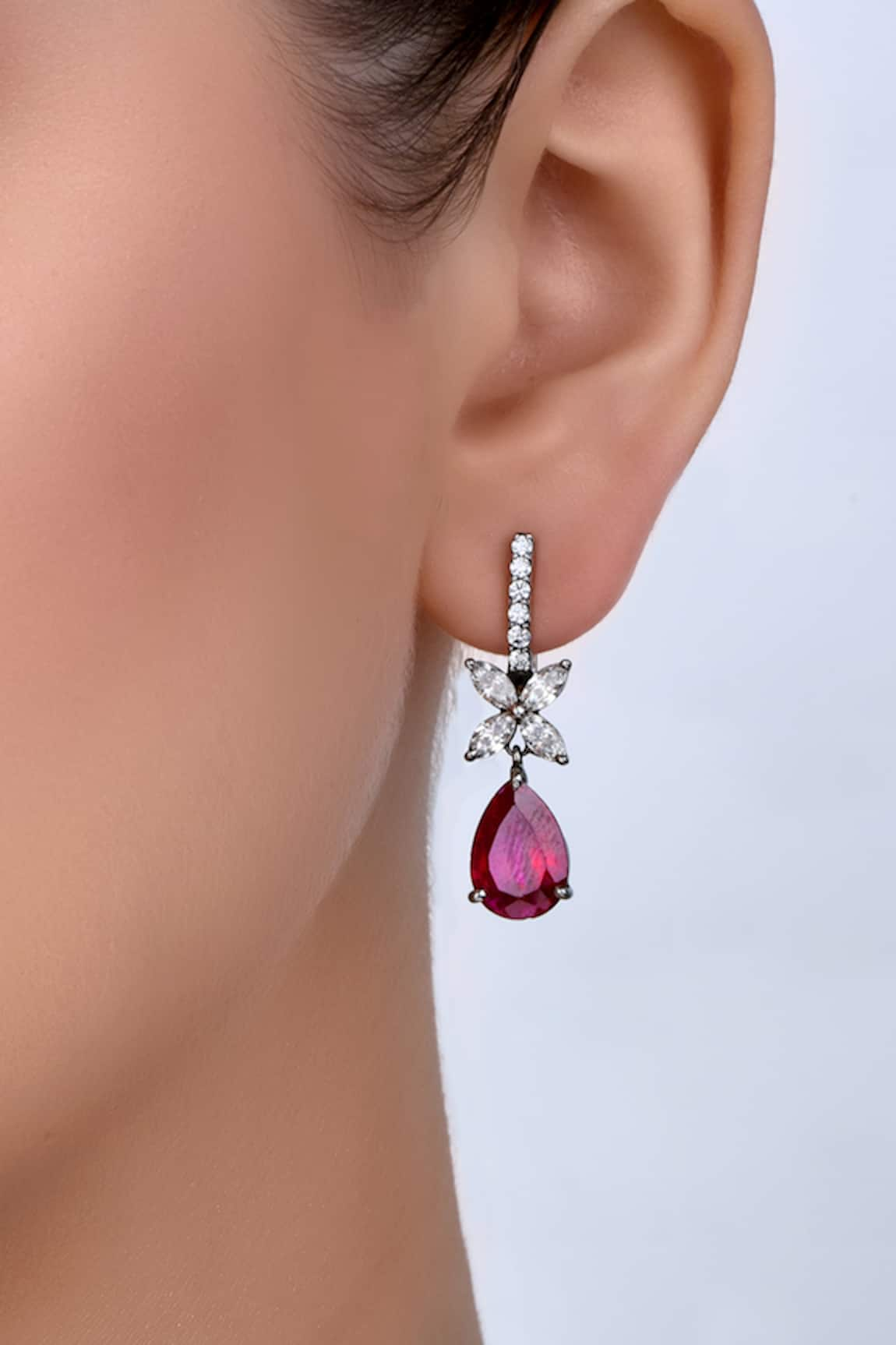 DIOSA PARIS JEWELLERY Pear Shaped Man-Made Ruby Embellished Earrings