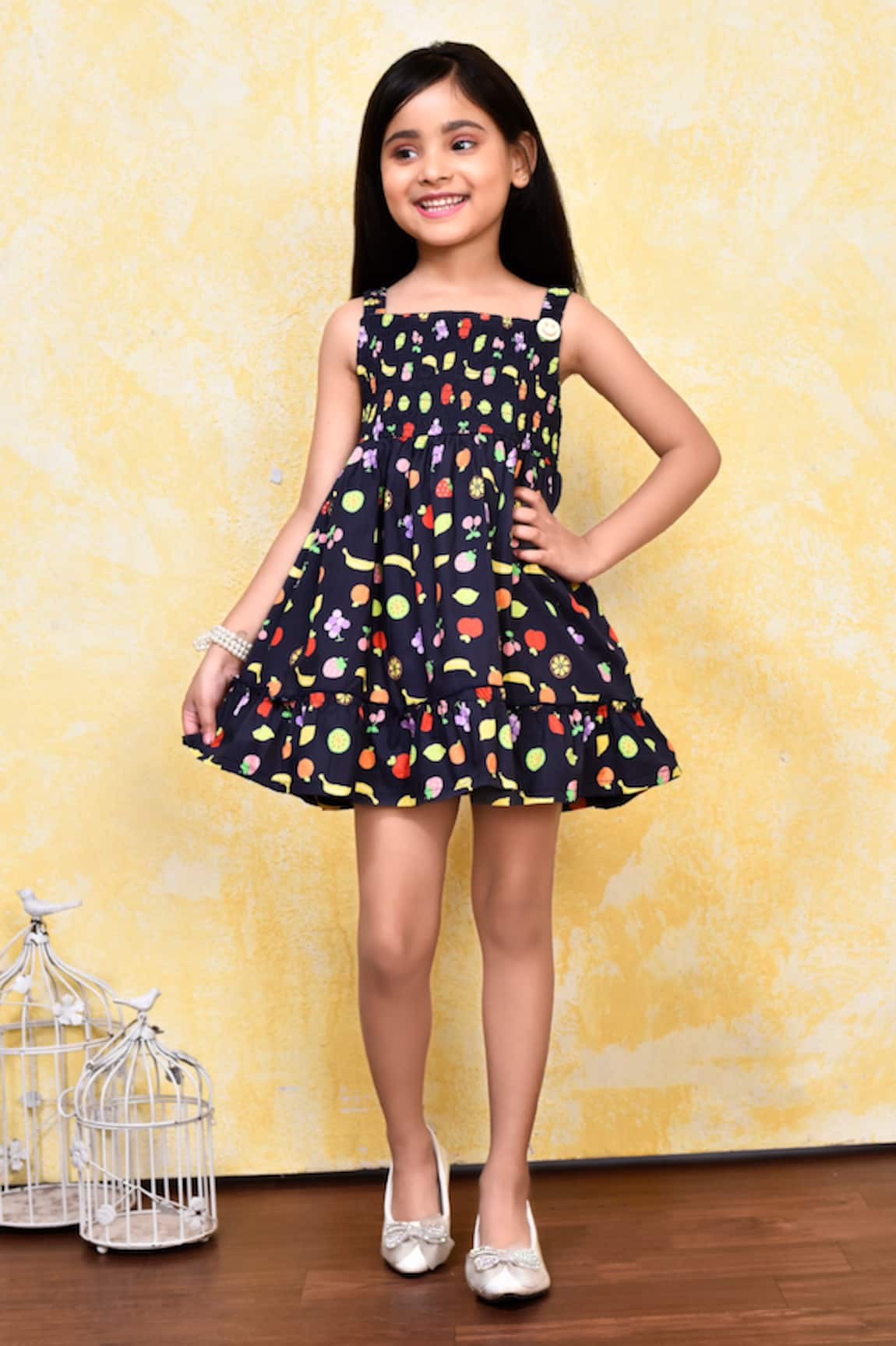 Banana Bee Fruits Print Cotton Dress