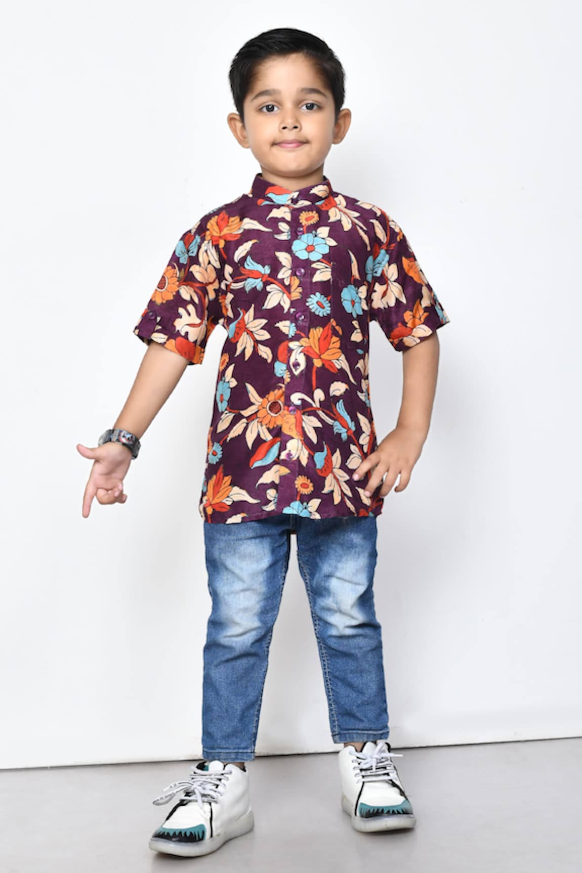 Banana Bee Floral Print Half Sleeve Cotton Shirt