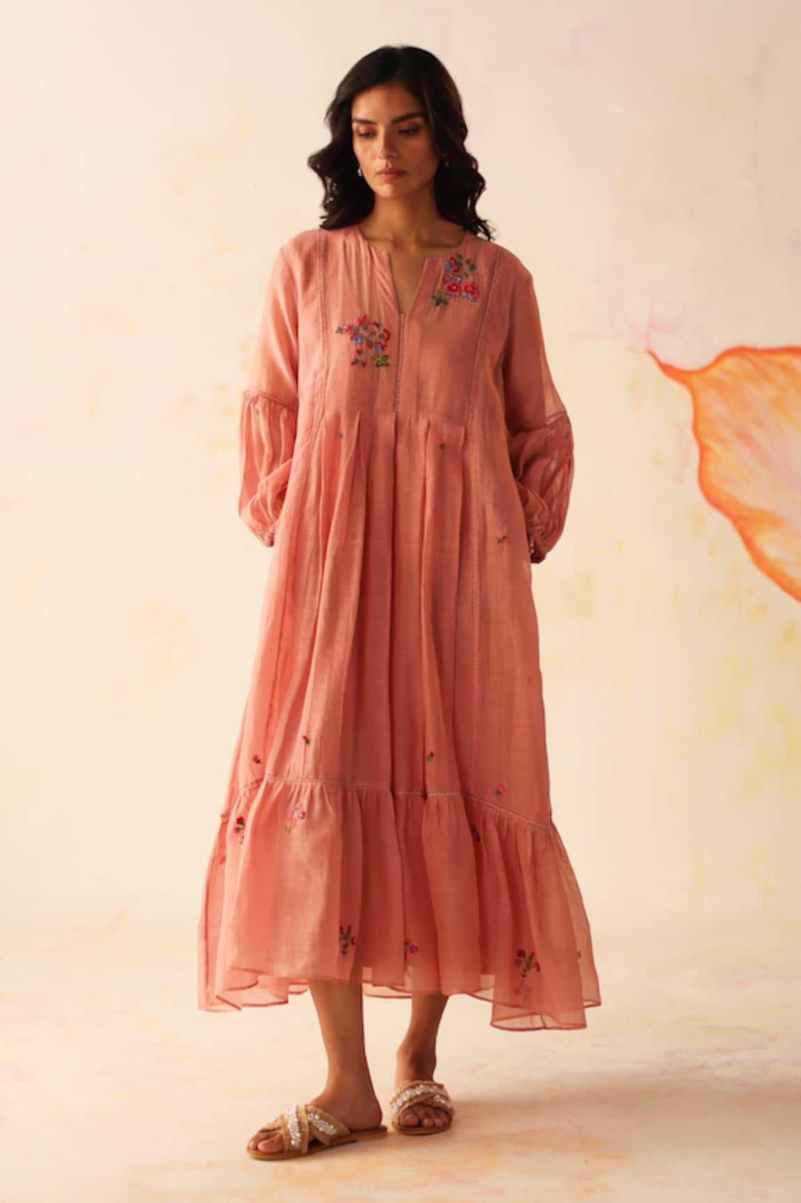 Begum Chinaar Floral Embroidered Dress With Slip