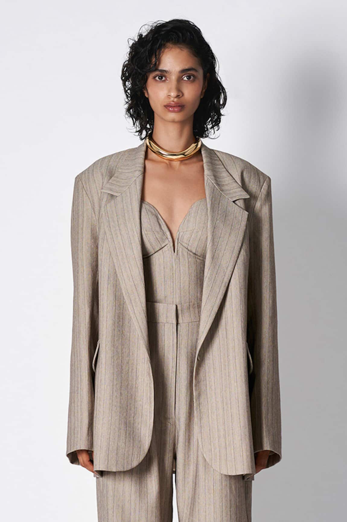 431-88 By Shweta Kapur Alex Stripe Pattern Lapel Collar Blazer