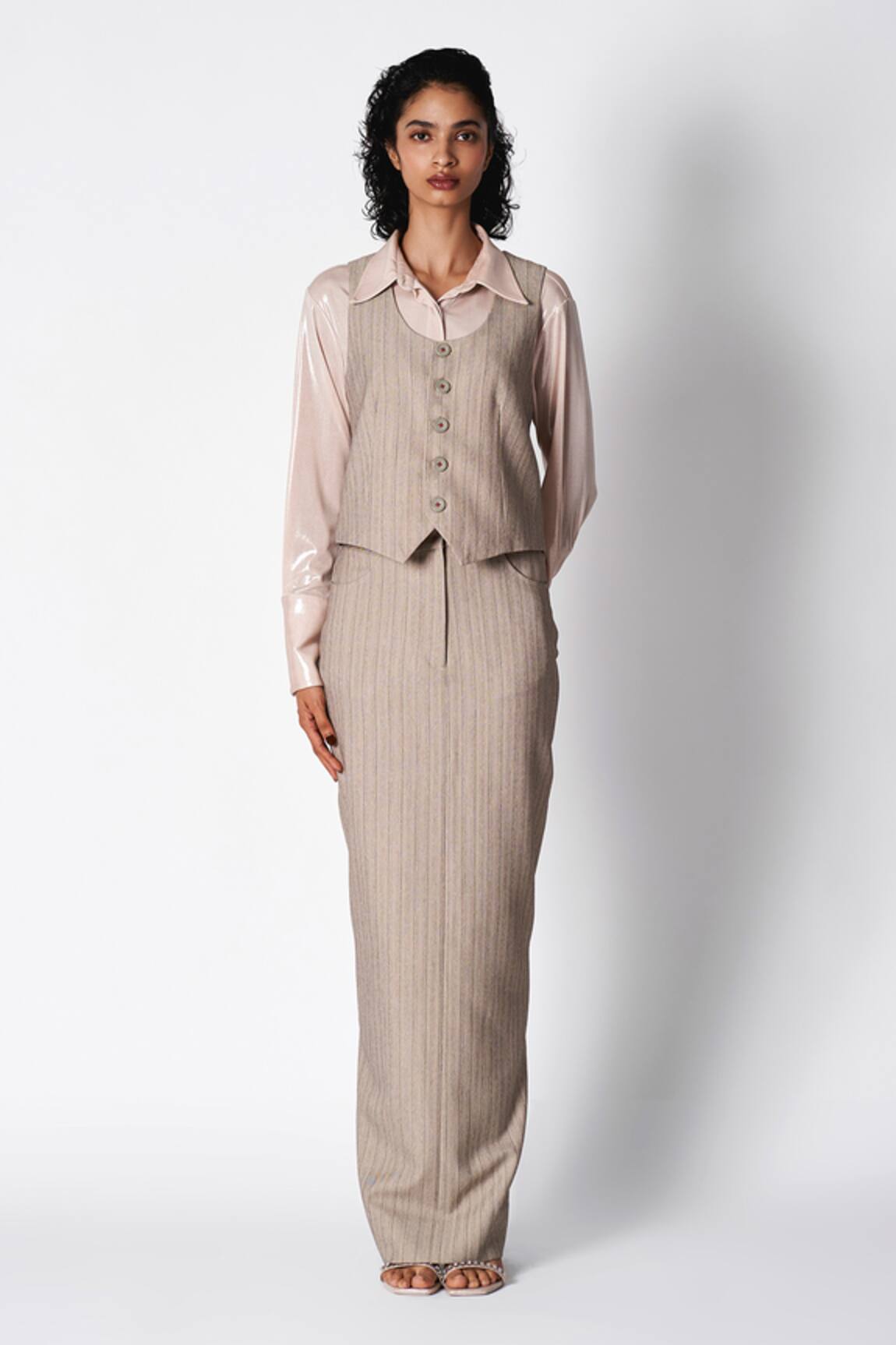 431-88 By Shweta Kapur Stripe Pattern Button Down Waistcoat