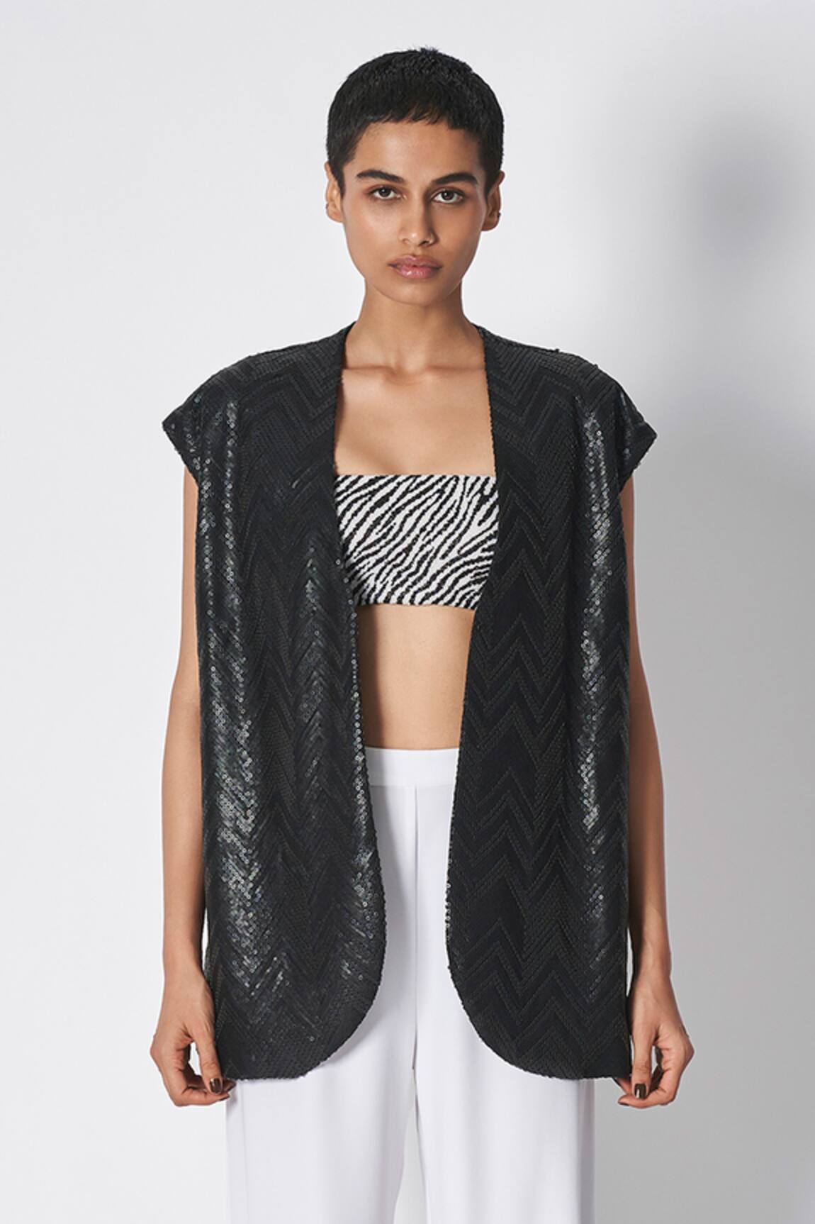 431-88 By Shweta Kapur Chevron Patten Sequin Embroidered Waistcoat
