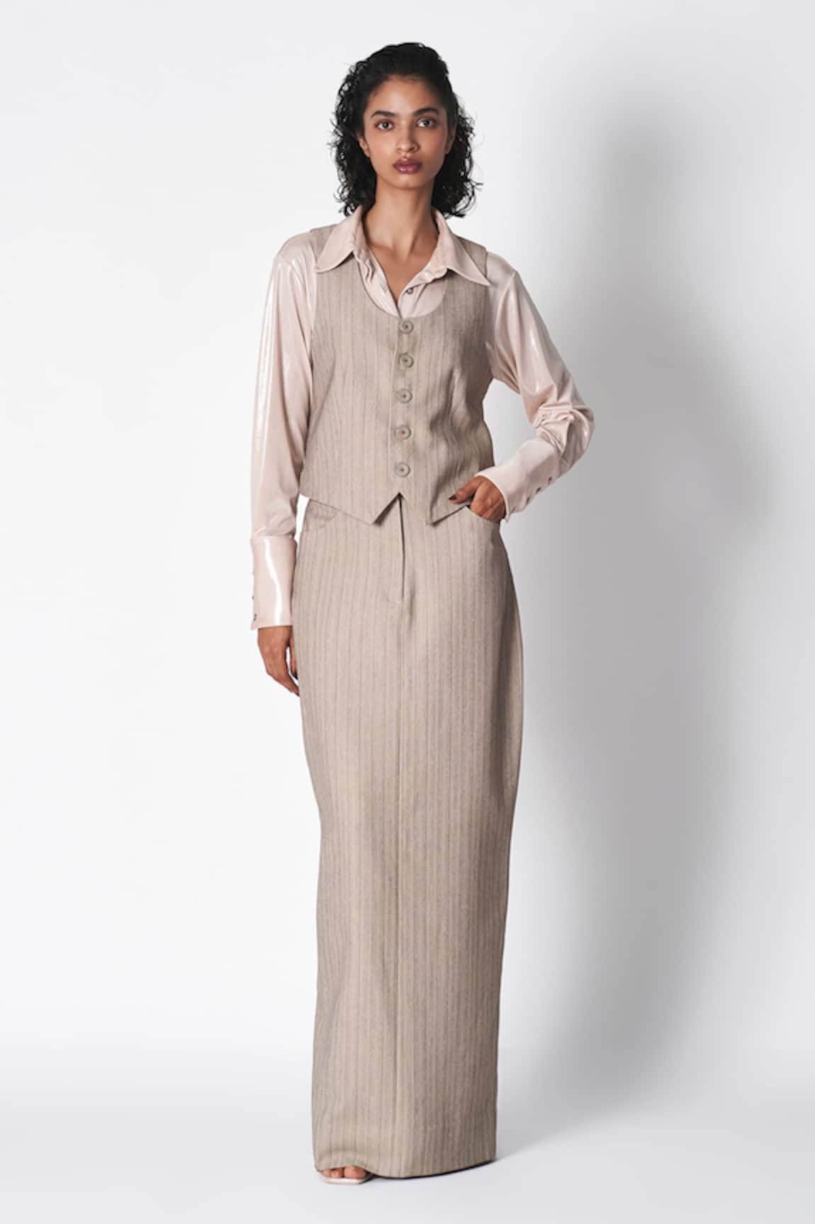 431-88 by Shweta Kapur Stripe Pattern Long Skirt