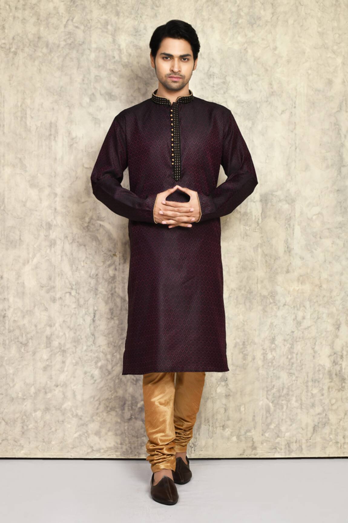 Arihant Rai Sinha Woven Embroidered Placket Kurta & Churidar Set 