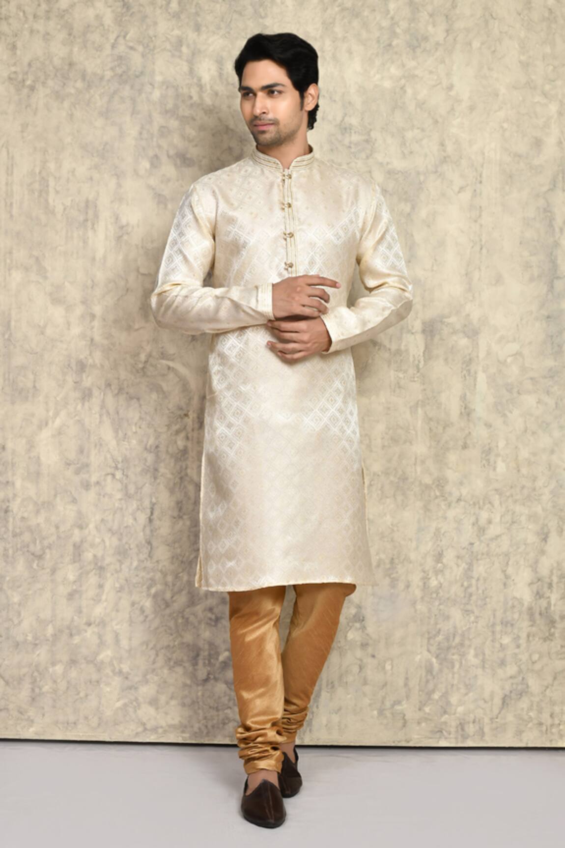 Arihant Rai Sinha Geometric Pattern Straight Woven Kurta & Churidar Set 