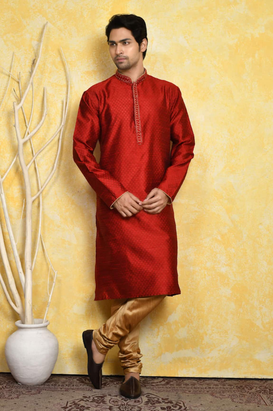 Arihant Rai Sinha Embroidered Placket Kurta & Churidar Set 