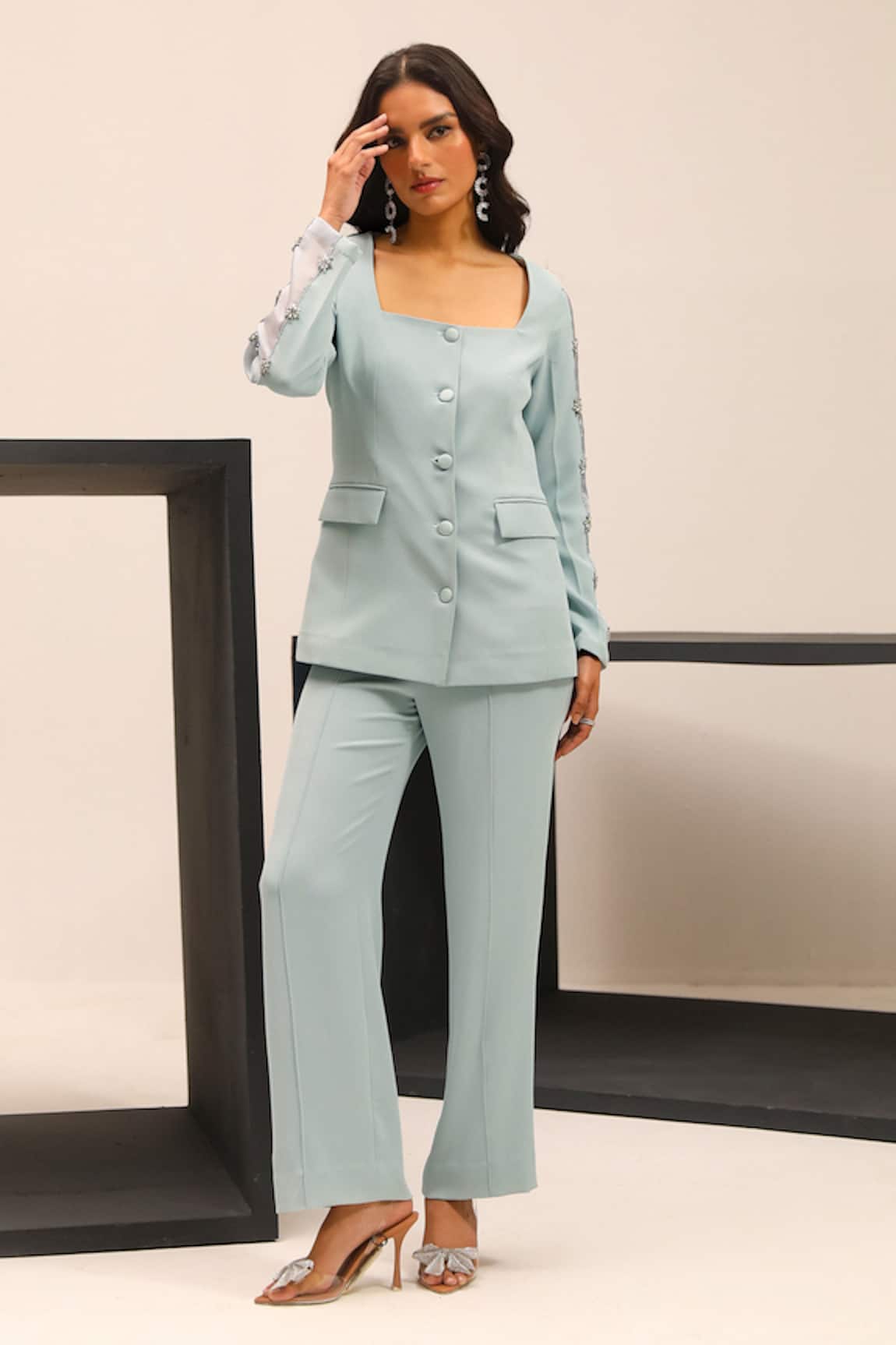 Label Deepika Nagpal Elsa Hand Embroidered Sleeve Blazer With Trouser
