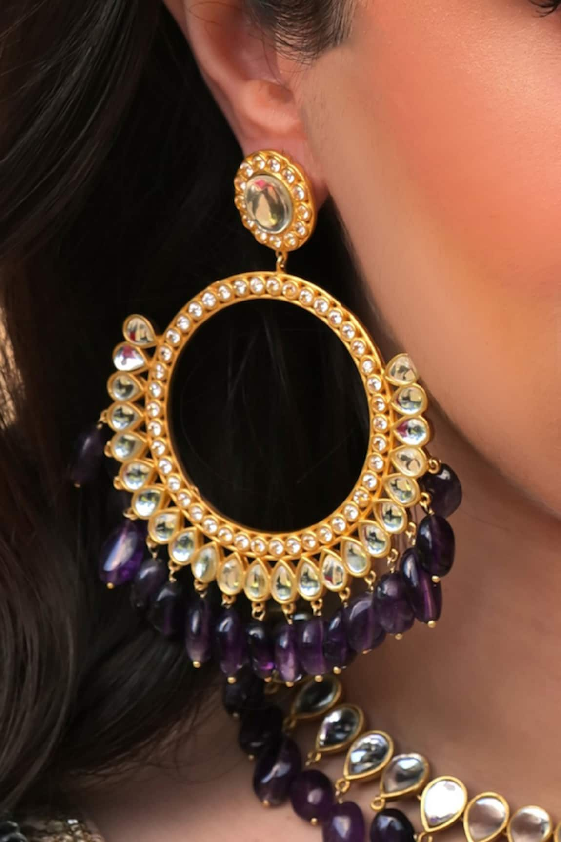 Zariin Mehfil Mirror Polki Embellished Earrings