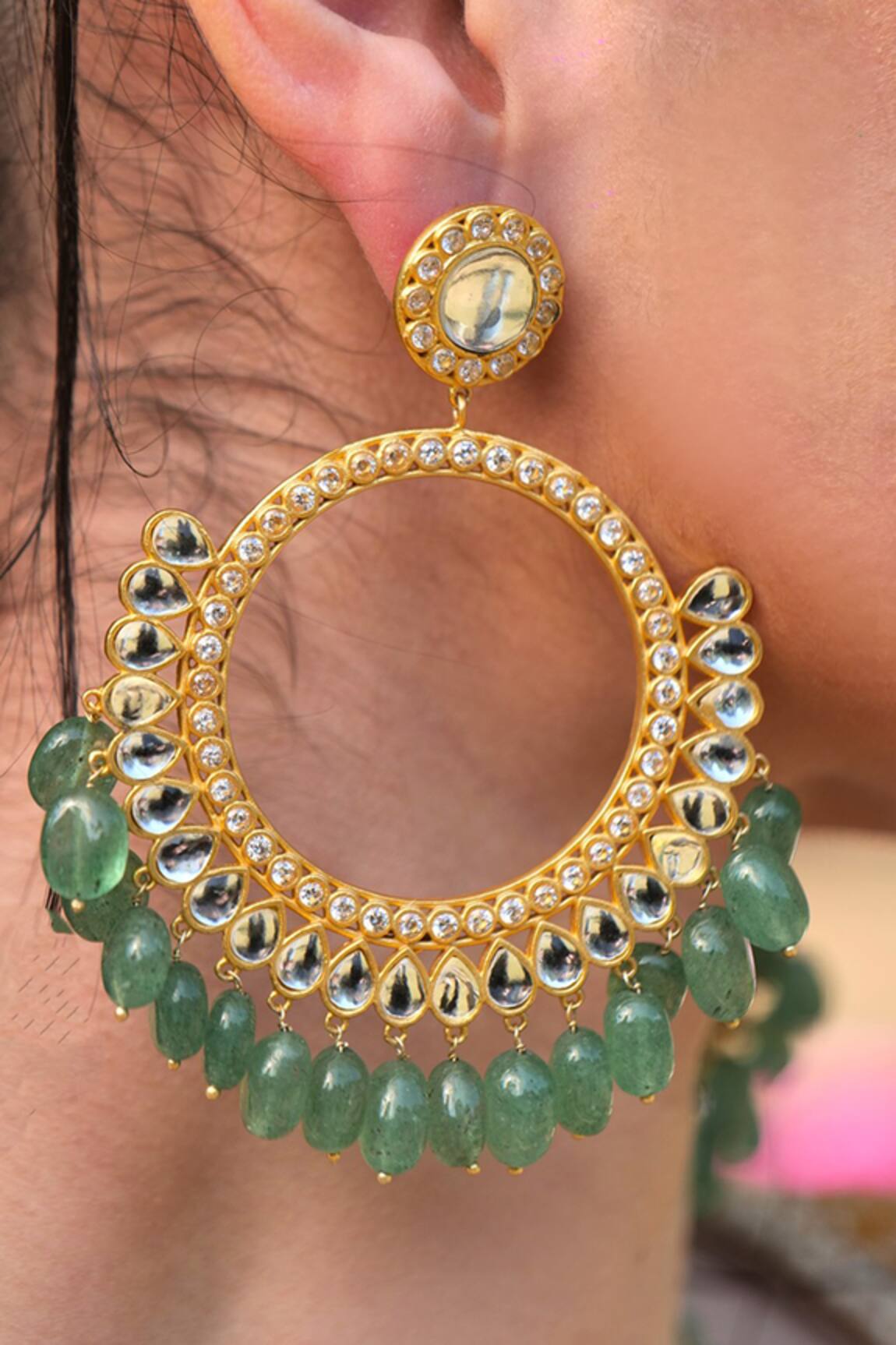 Zariin Mehfil Mirror Polki Studded Danglers