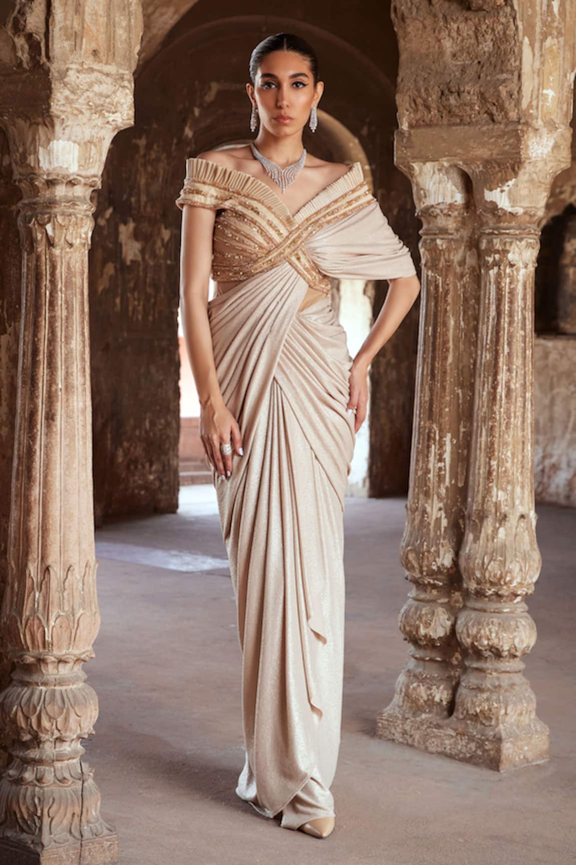 Kamaali Couture Ishik Embellished Bodice Saree Gown