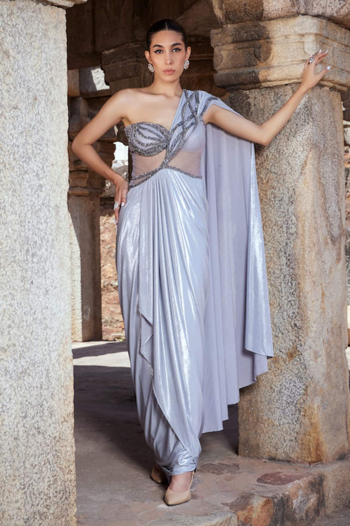 Kamaali Couture Zia Sequin & Cutdana Embellished Saree Gown