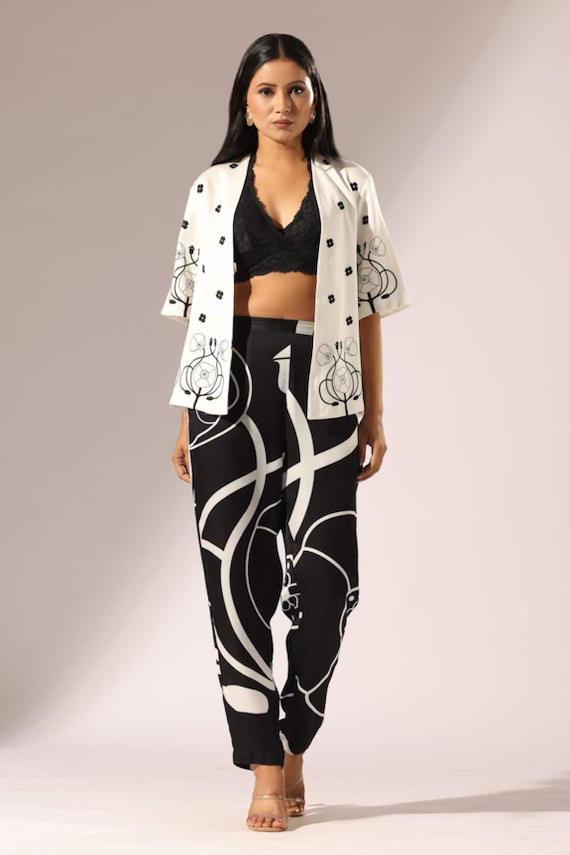 Thee Modern Roots Abstract Bloom Print Kimono Jacket With Pant