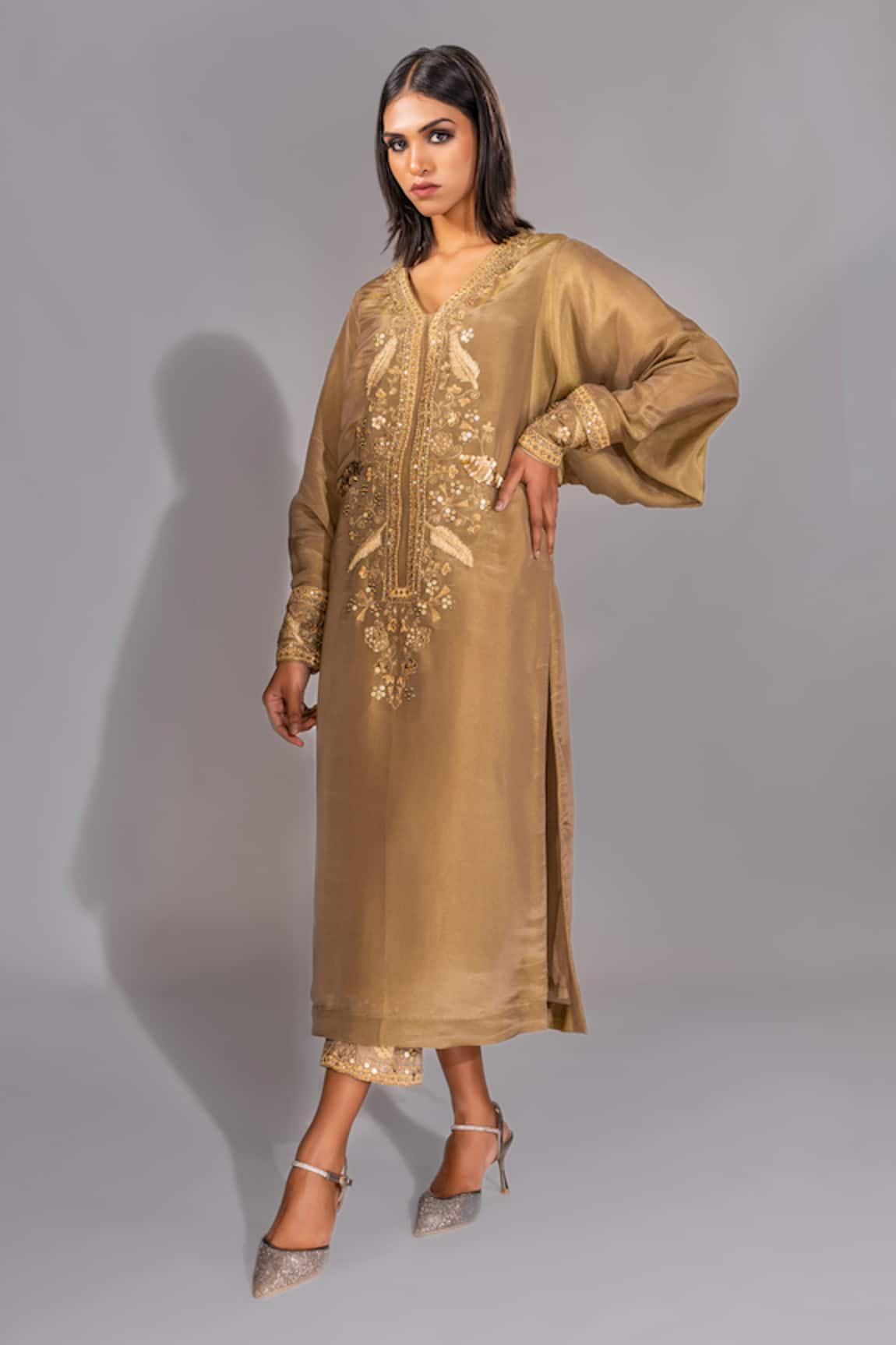 Shruti S Hand Embroidered Kaftan & Trouser Set