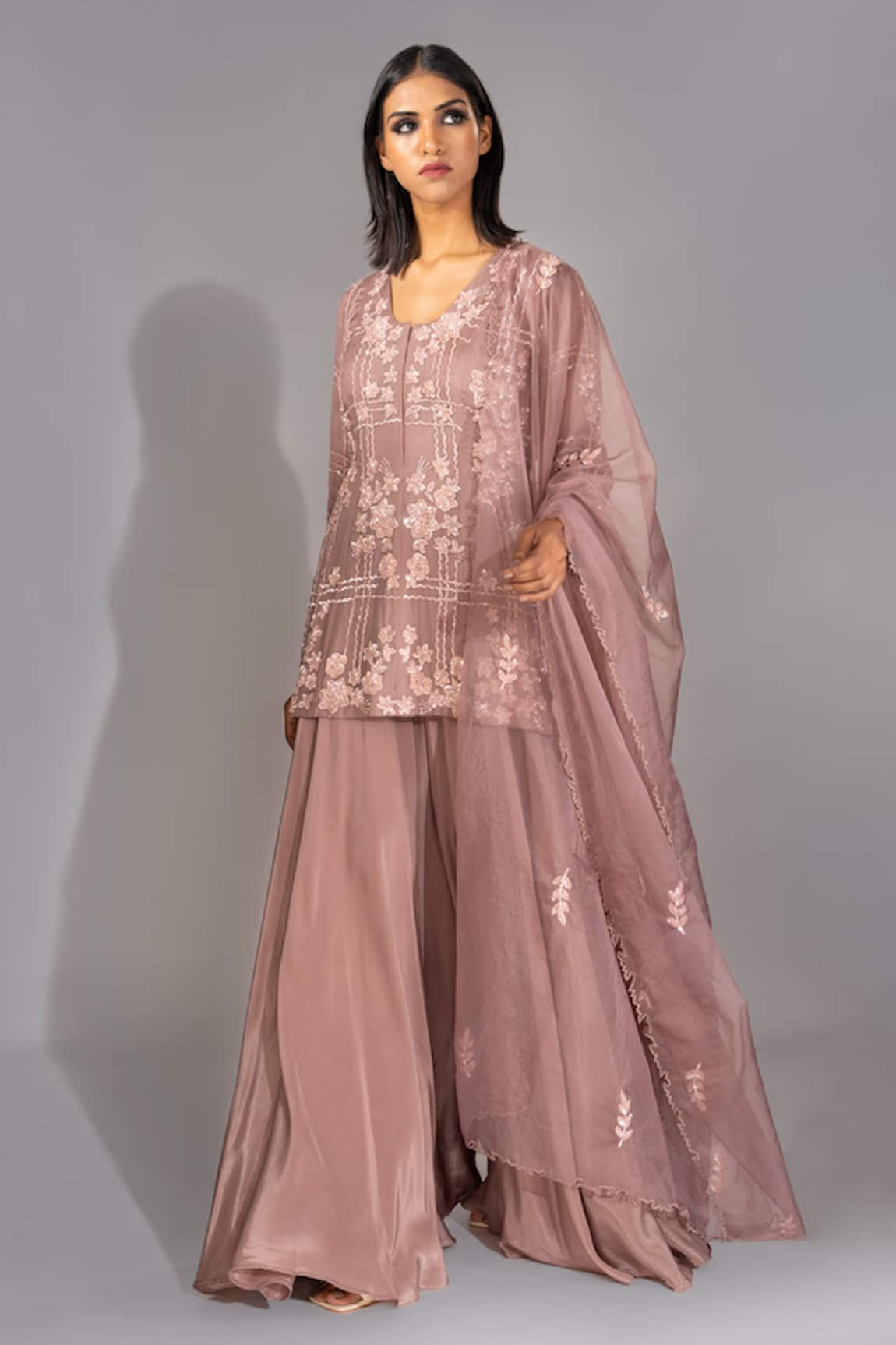 Shruti S Sequin Floral Embroidered Peplum Kurta Set