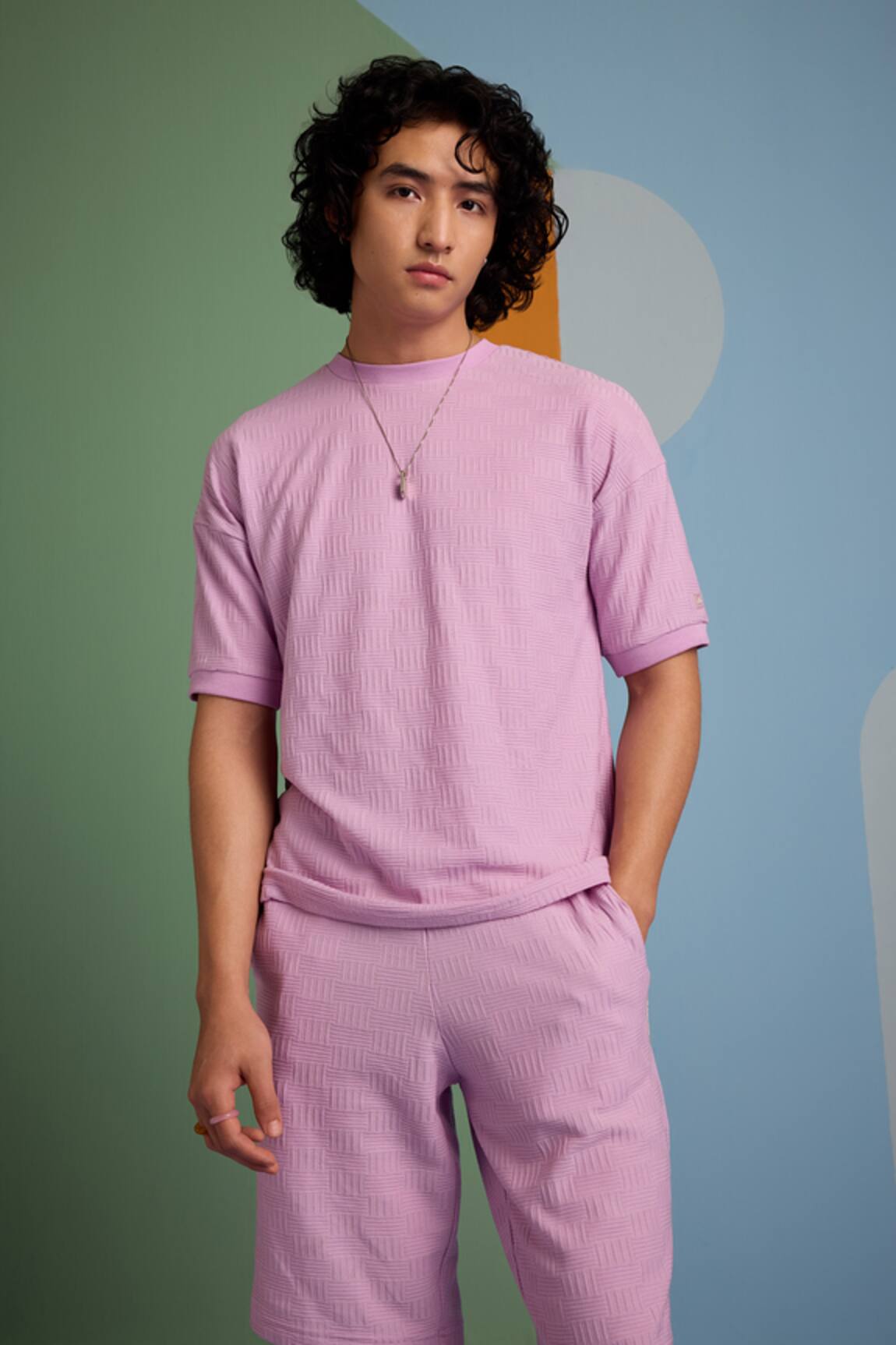 Muvazo Textured Purple Half Sleeve Tee