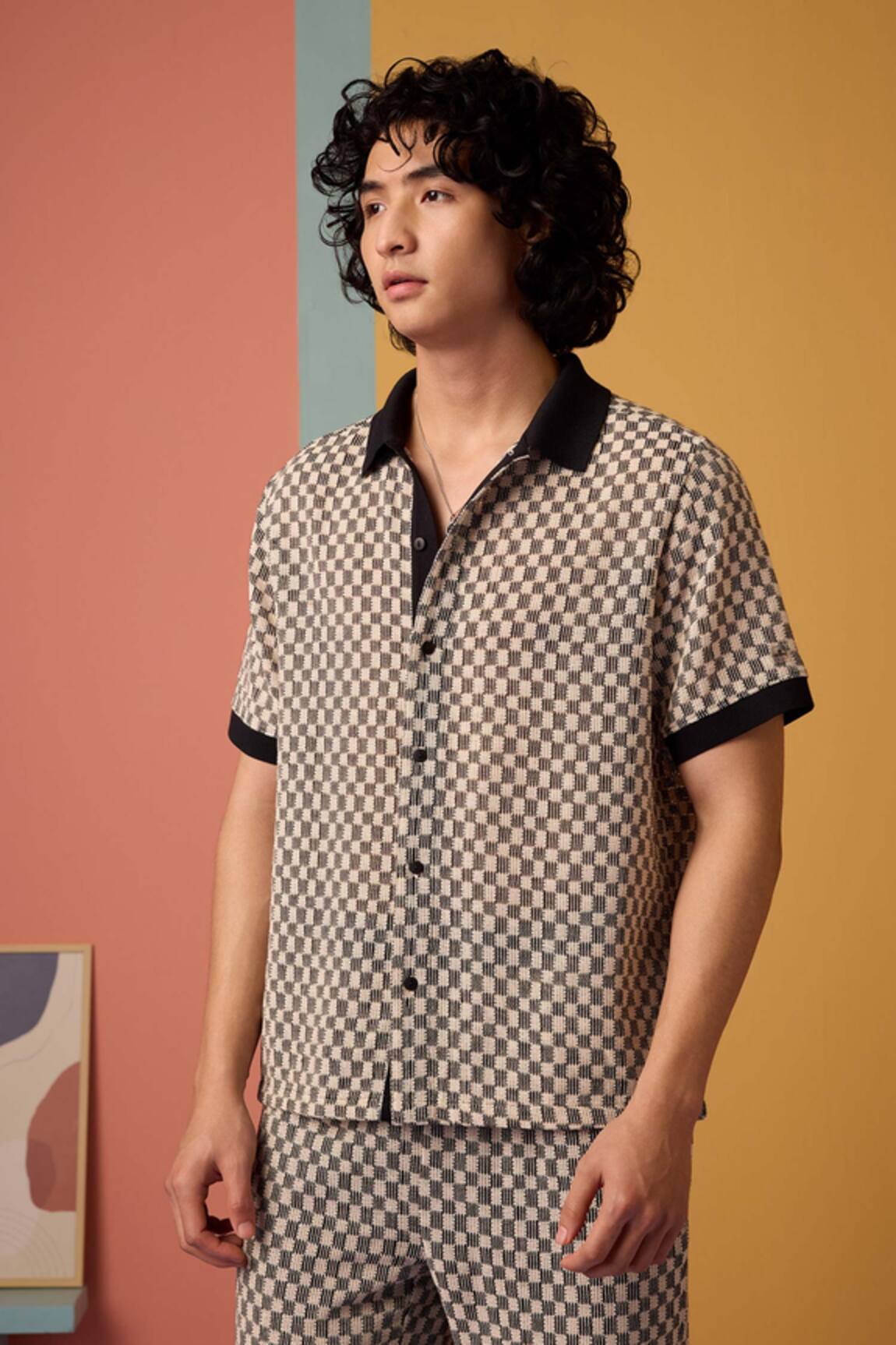 Muvazo Black Crochet Chequered Shirt 