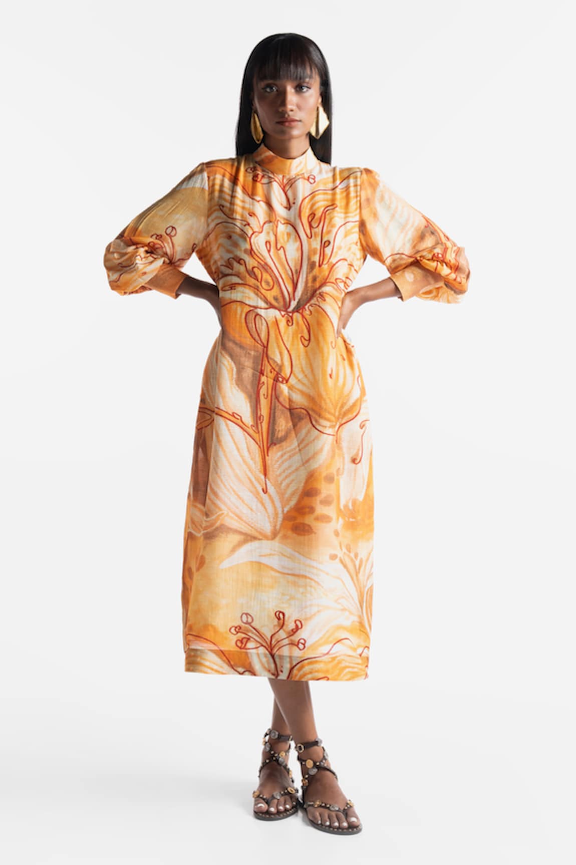 Ekastories Apricot Crush Floral Print Dress