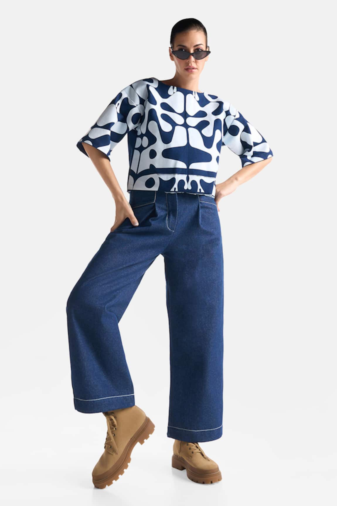 Ekastories Denim Pleated Pant