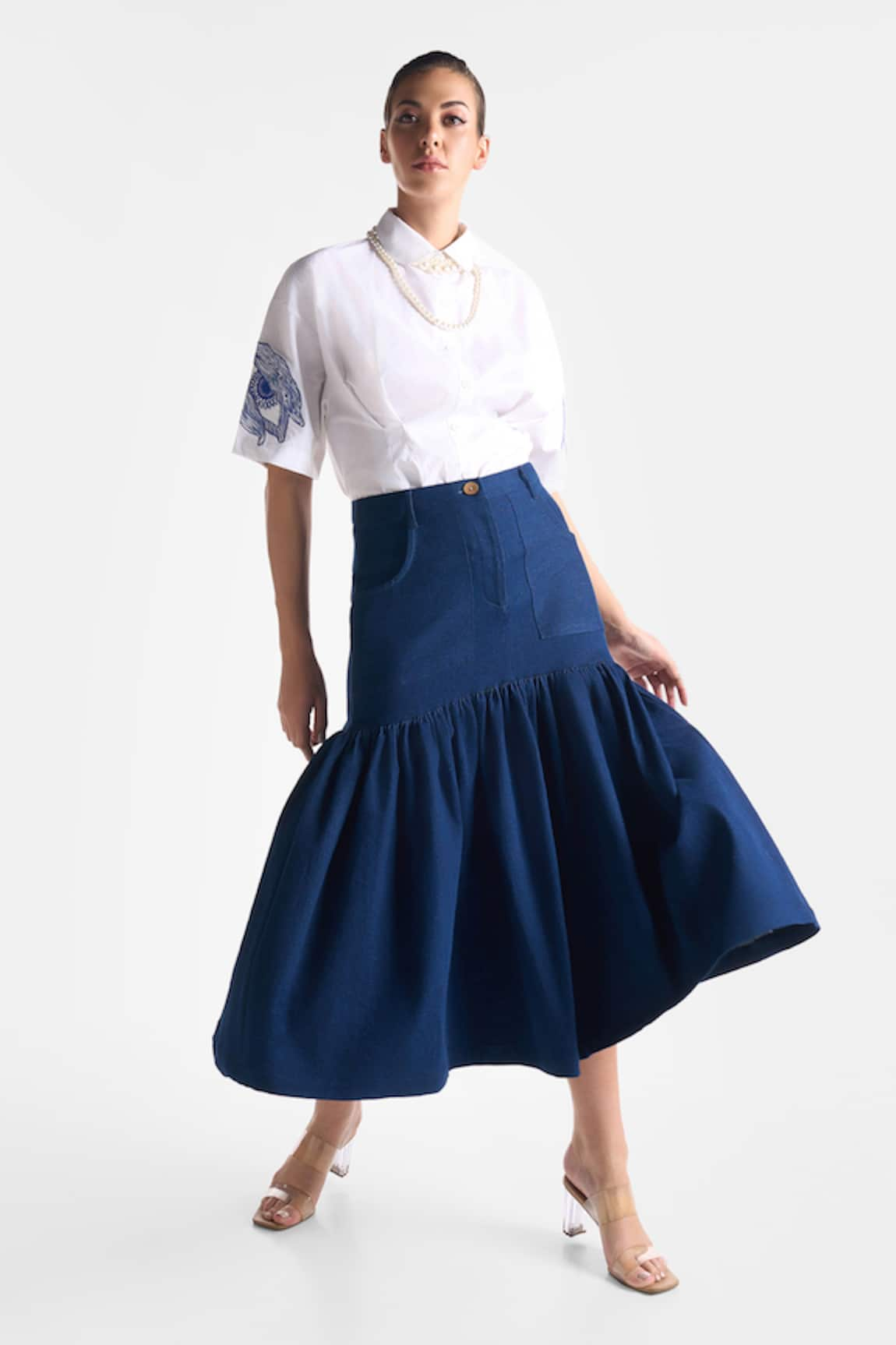 Ekastories Denim Gathered Skirt