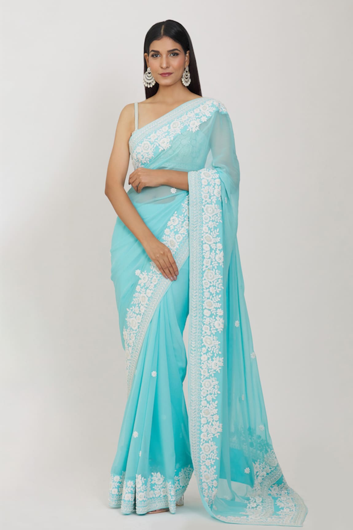 Rohini Bedi Floral Border Embroidered Saree With Blouse