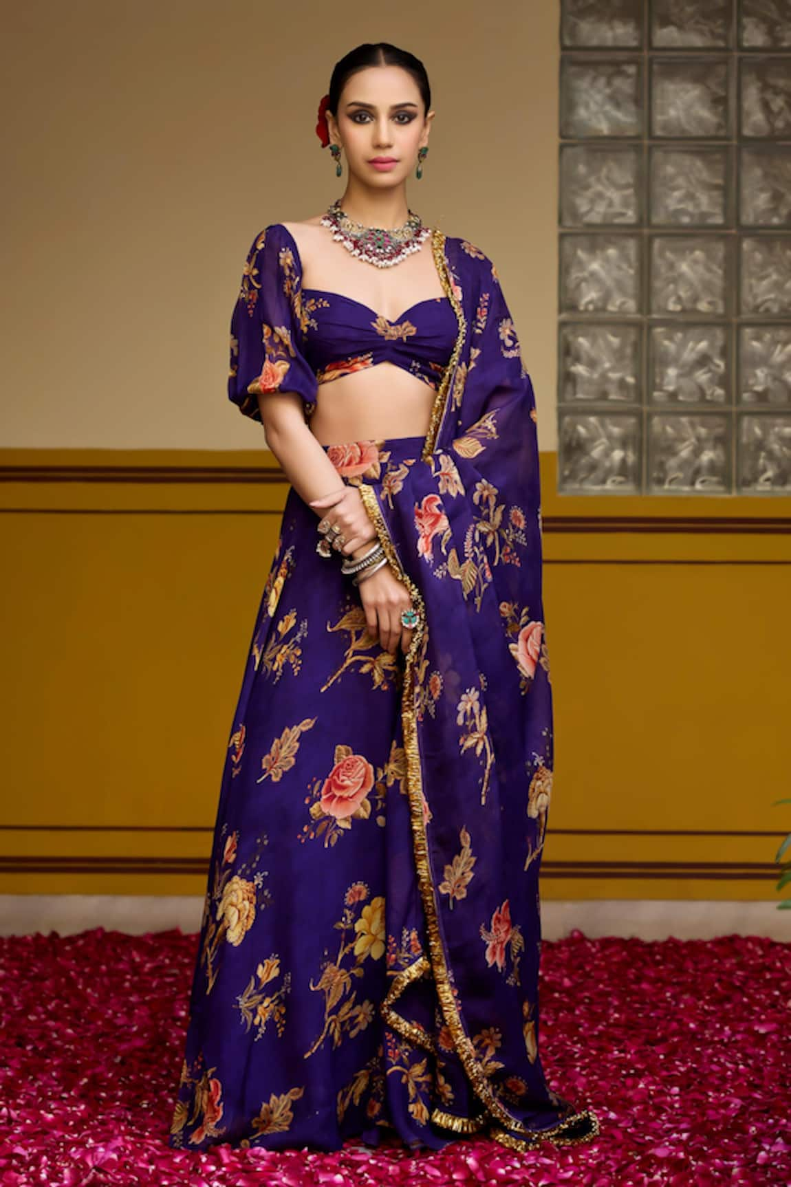 BAARO MASI Floral Pattern Blouse Lehenga Set