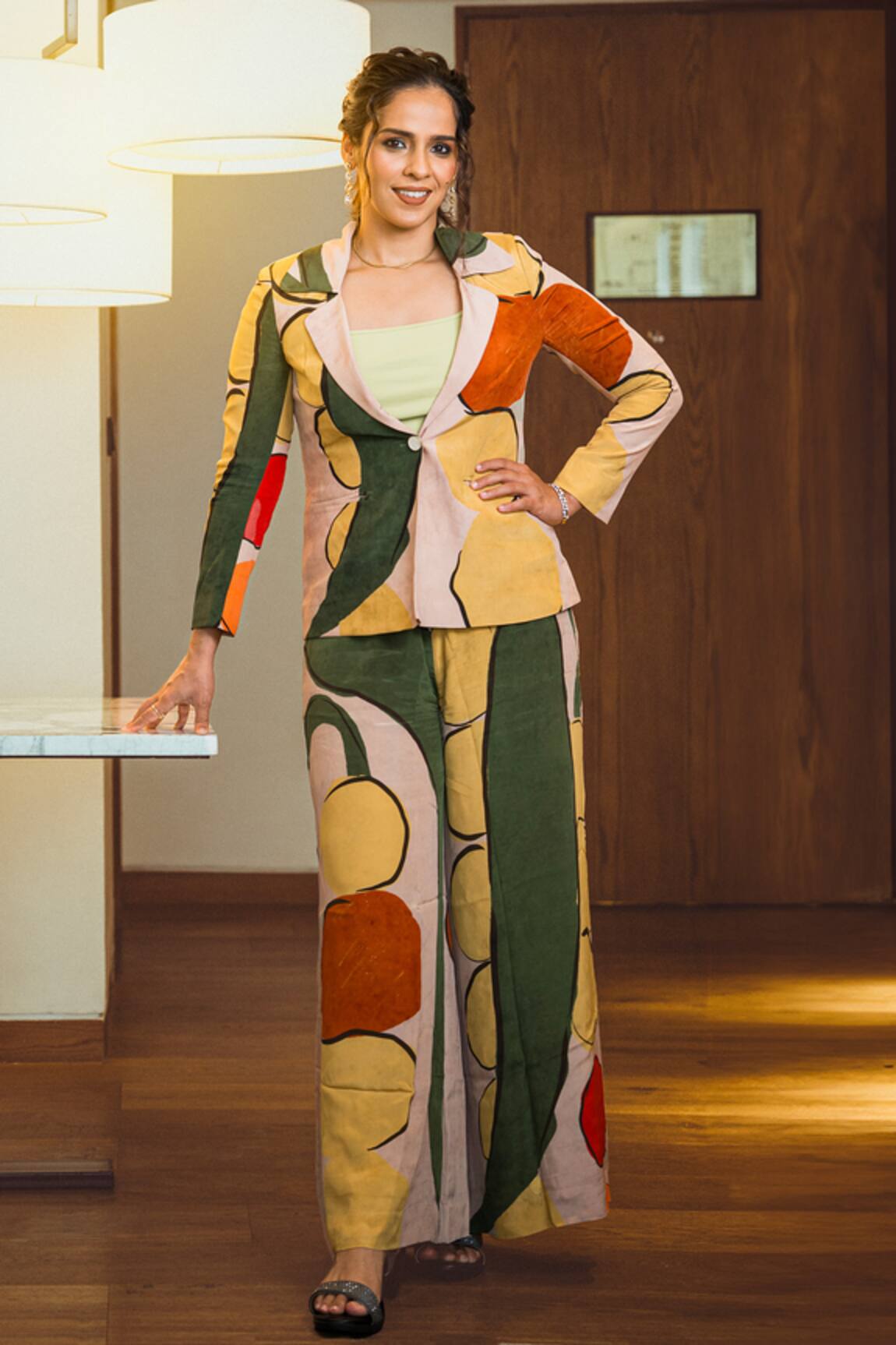 Nautanky Abstract Geometric Print Blazer & Pant Set 